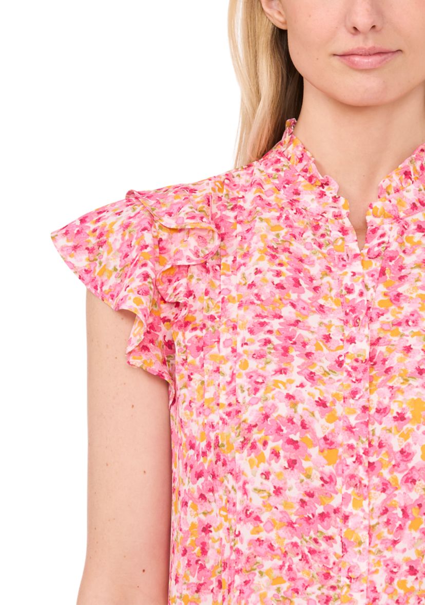 Womens Flutter Sleeve Floral Blouse