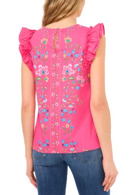 Women's Flutter Sleeve Embroidered Cotton Blouse