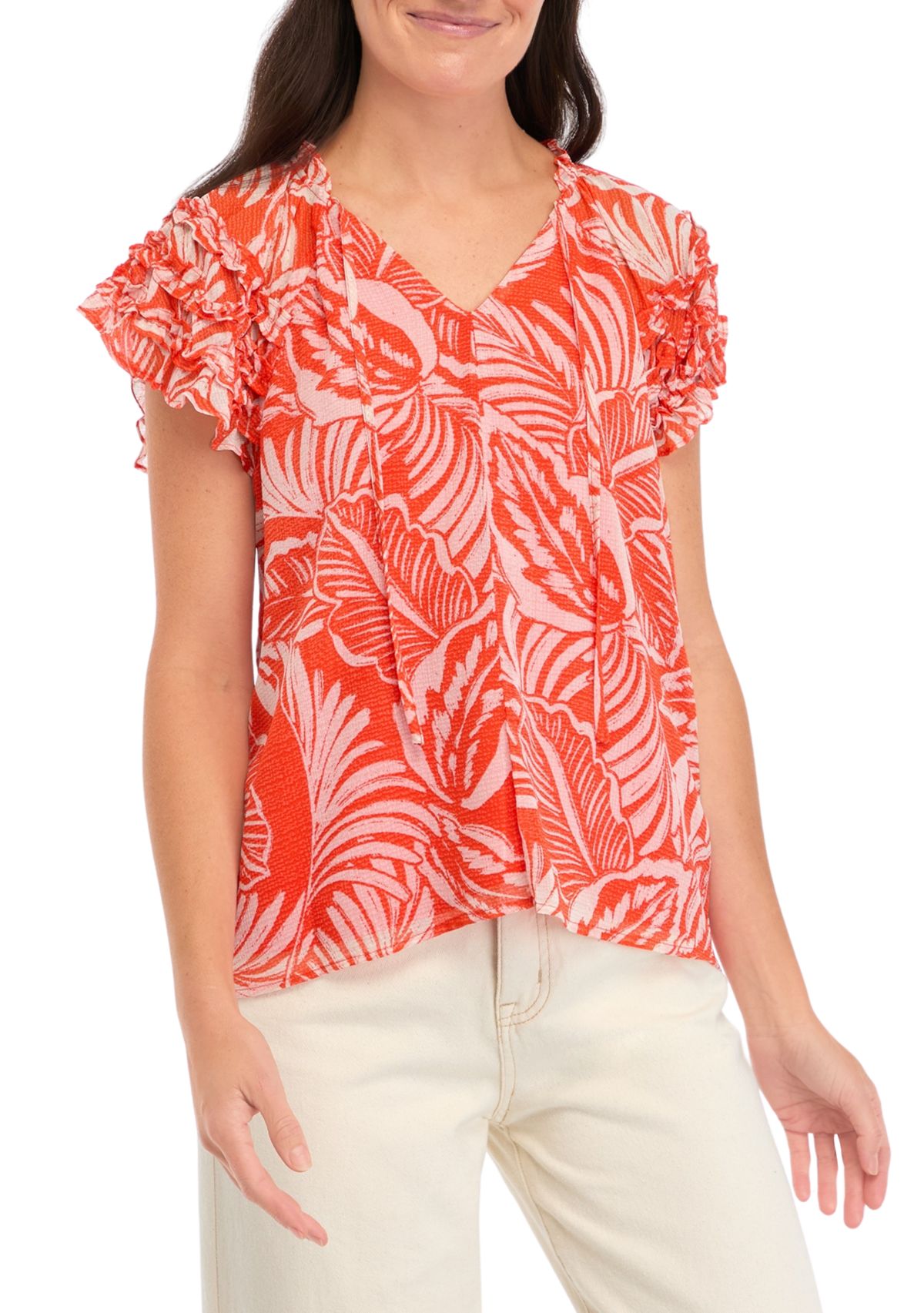 Womens Pintuck Floral Blouse