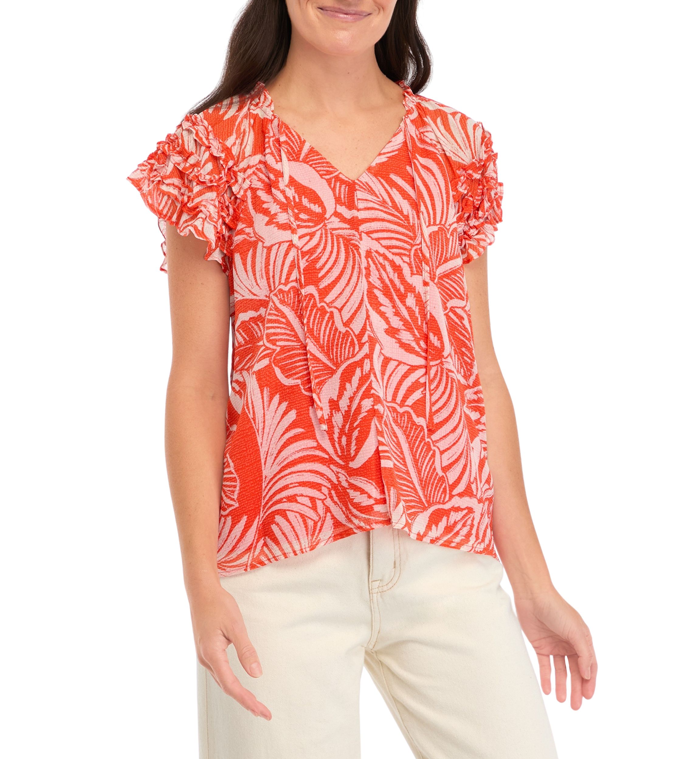 Womens Pintuck Floral Blouse