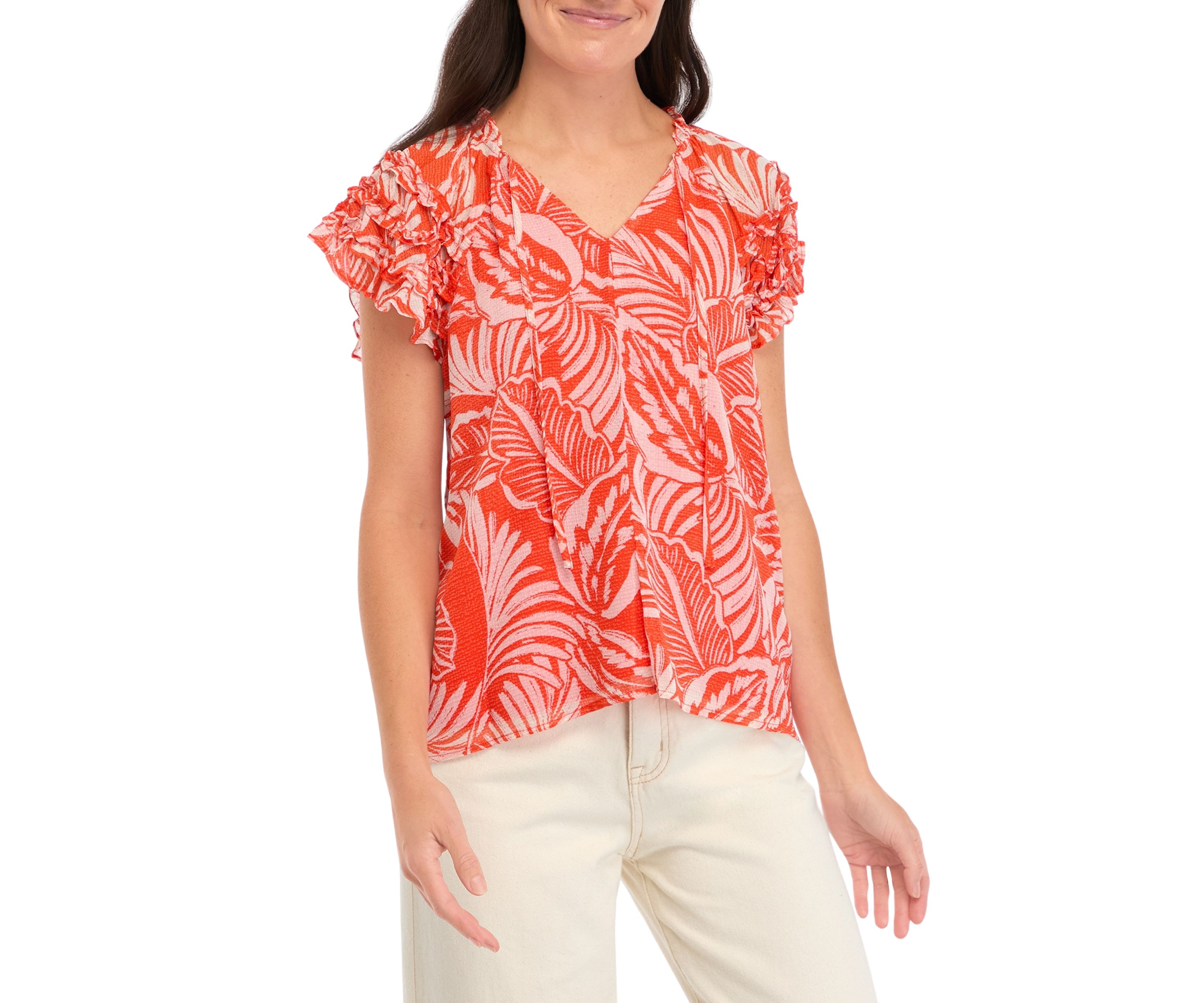 Womens Pintuck Floral Blouse