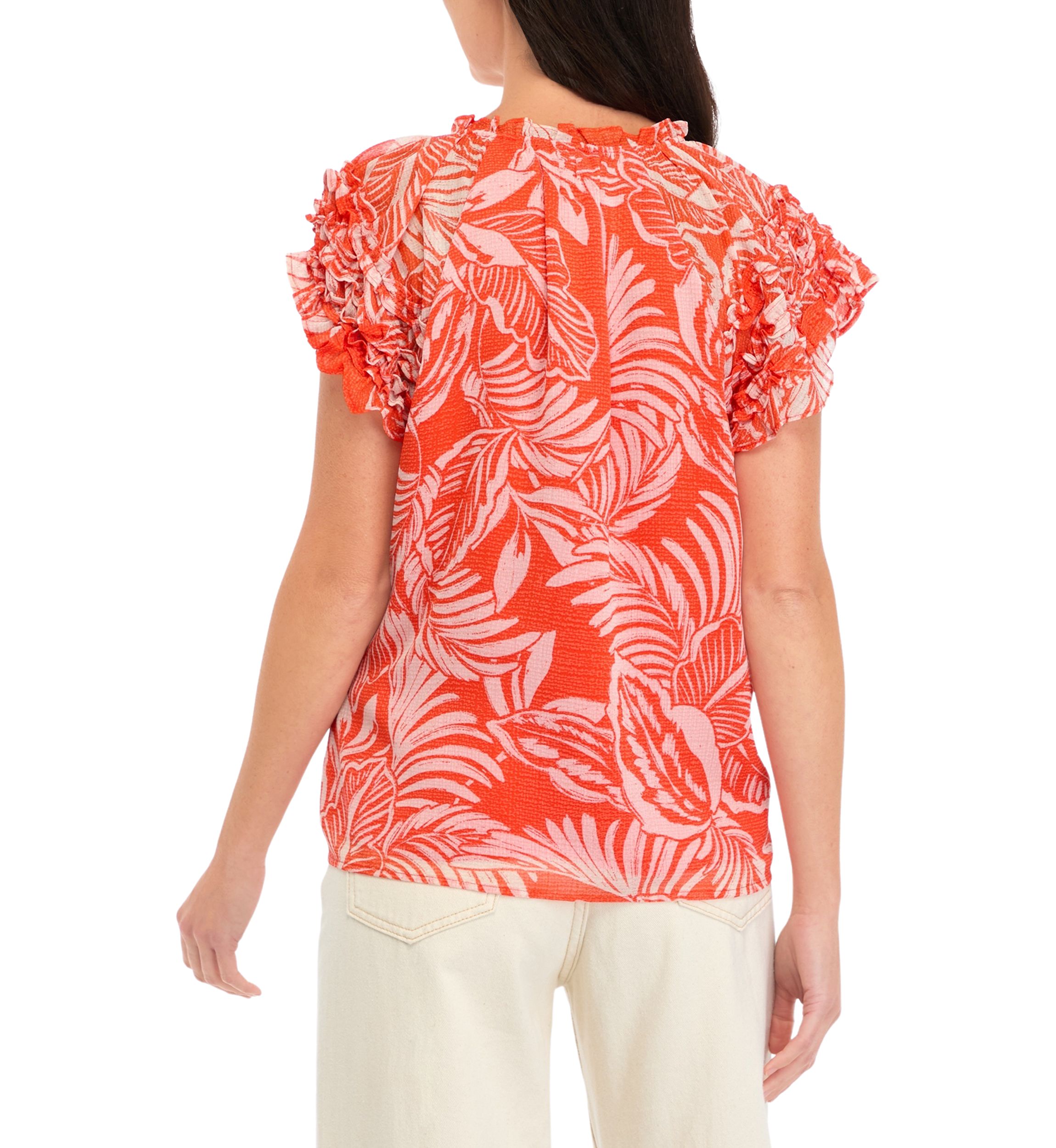Womens Pintuck Floral Blouse
