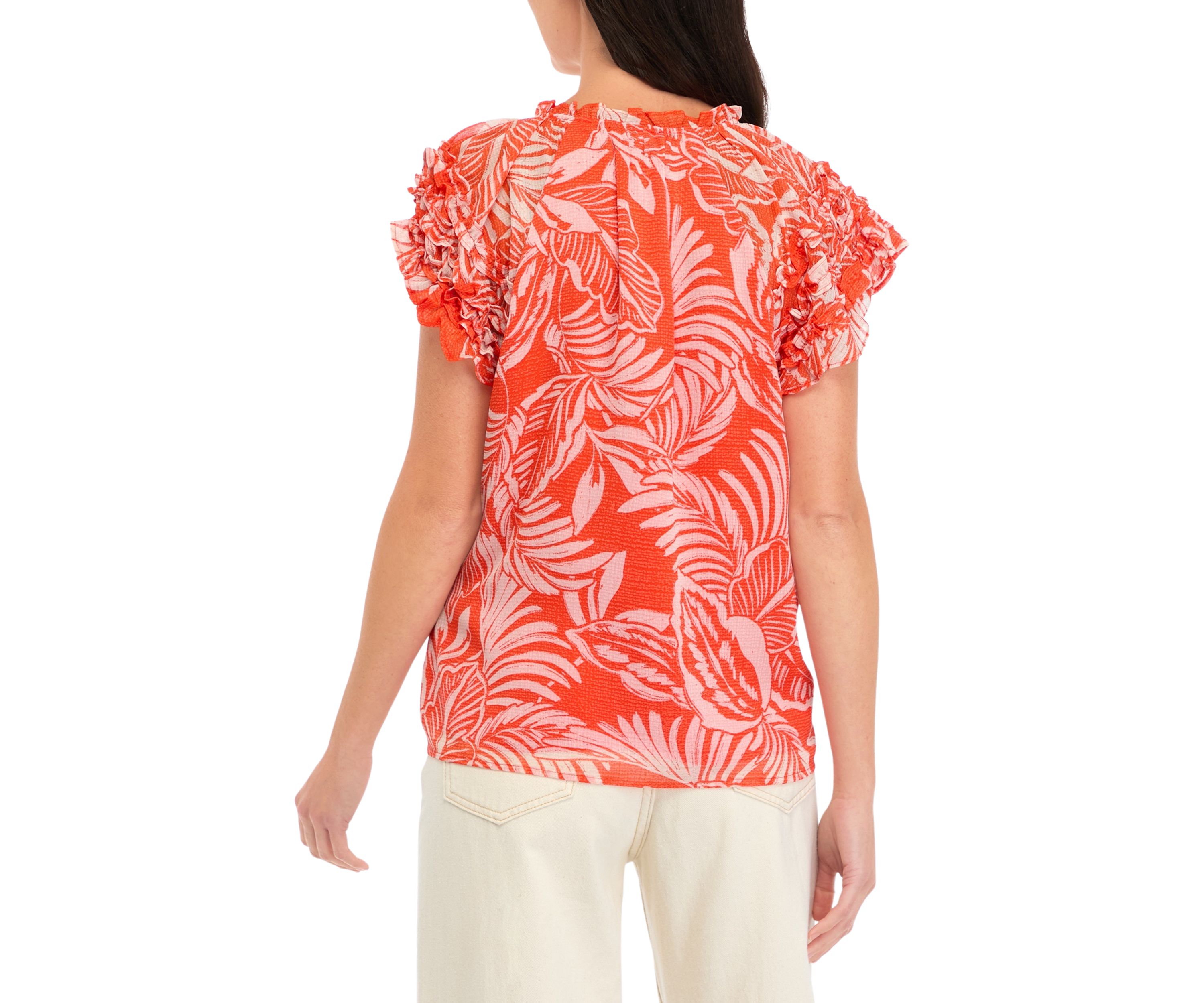 Womens Pintuck Floral Blouse