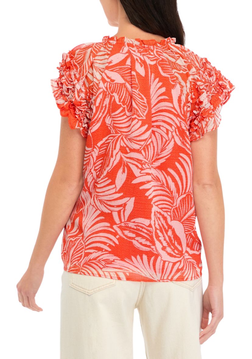Womens Pintuck Floral Blouse