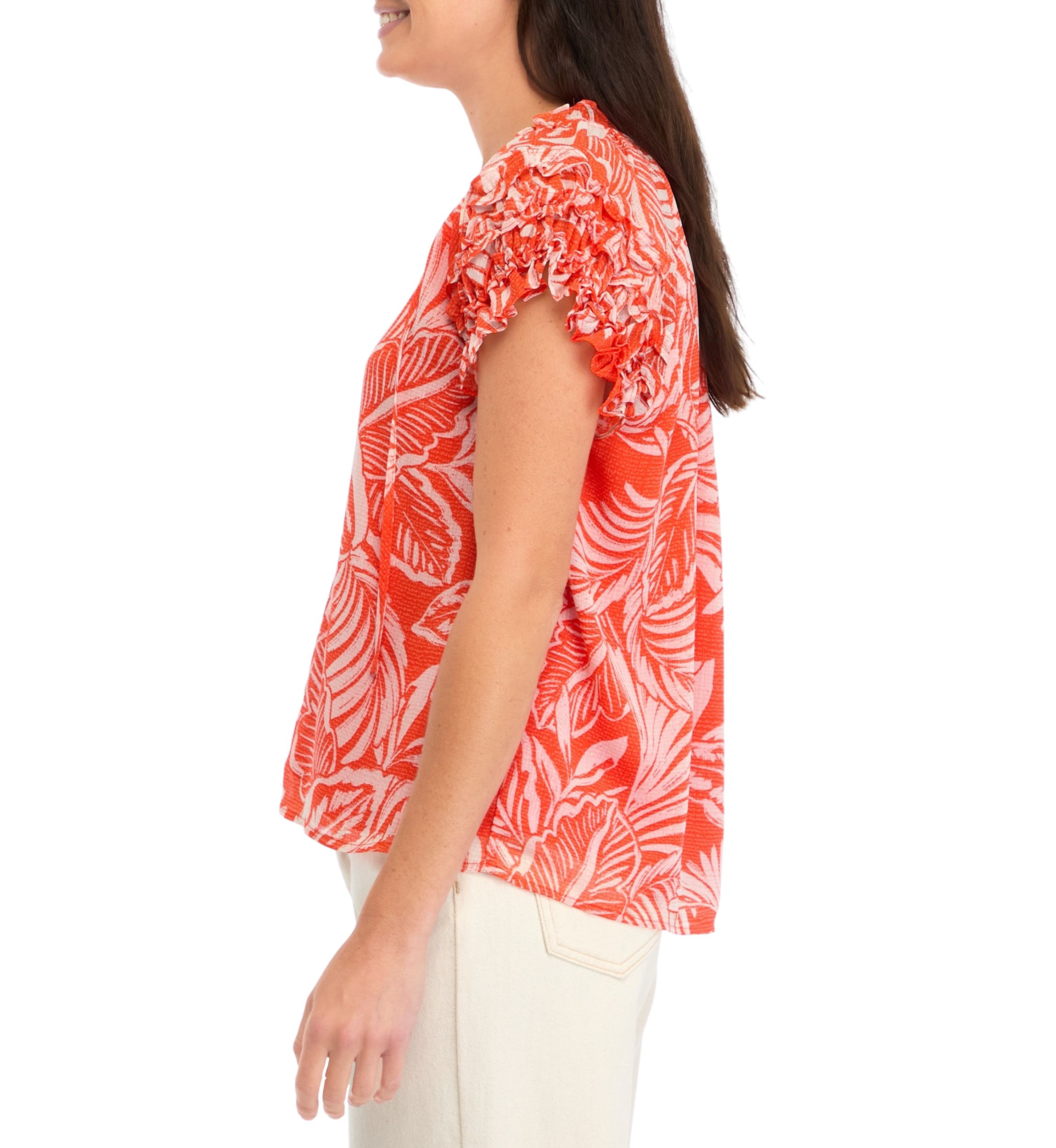 Womens Pintuck Floral Blouse