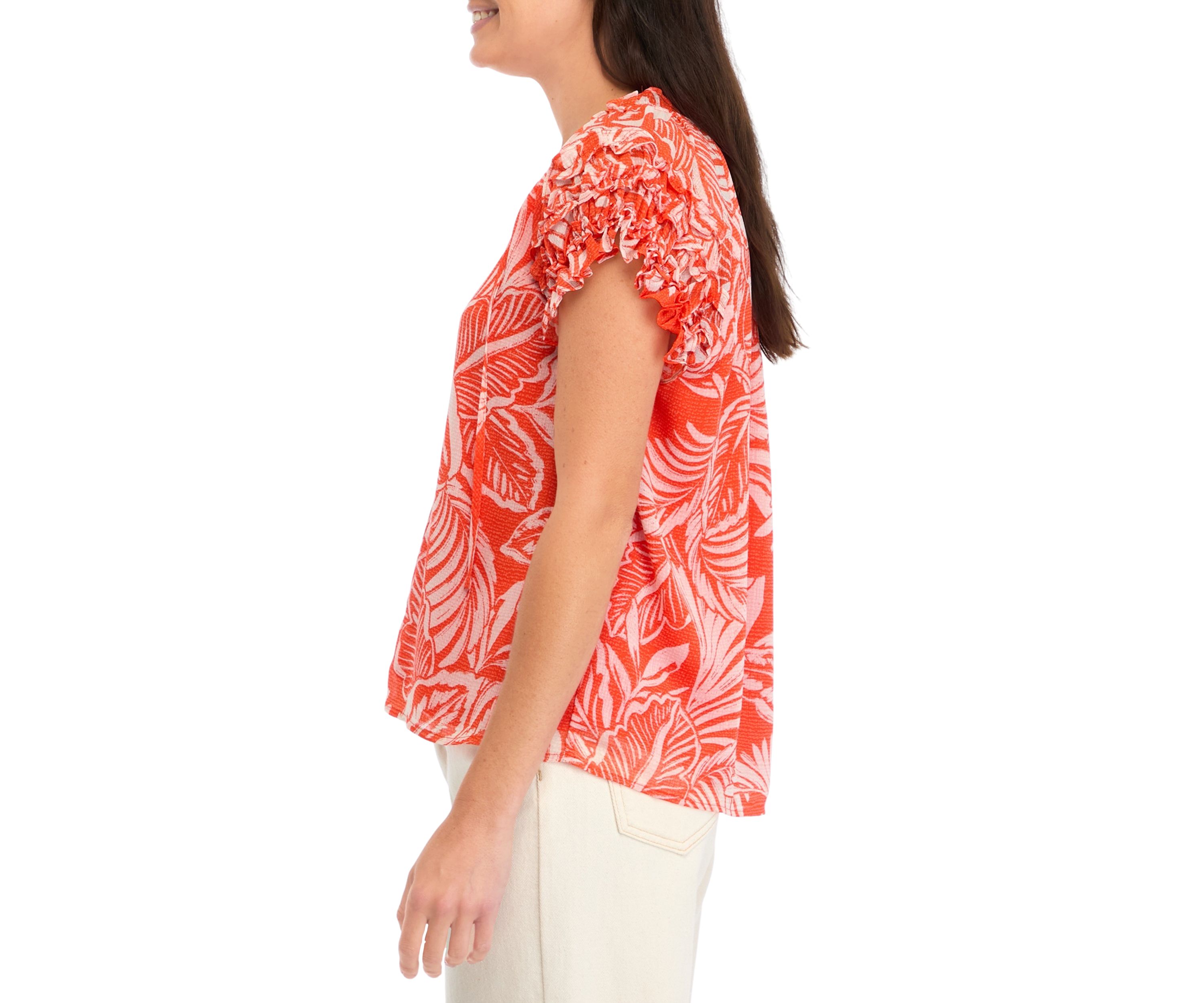 Womens Pintuck Floral Blouse