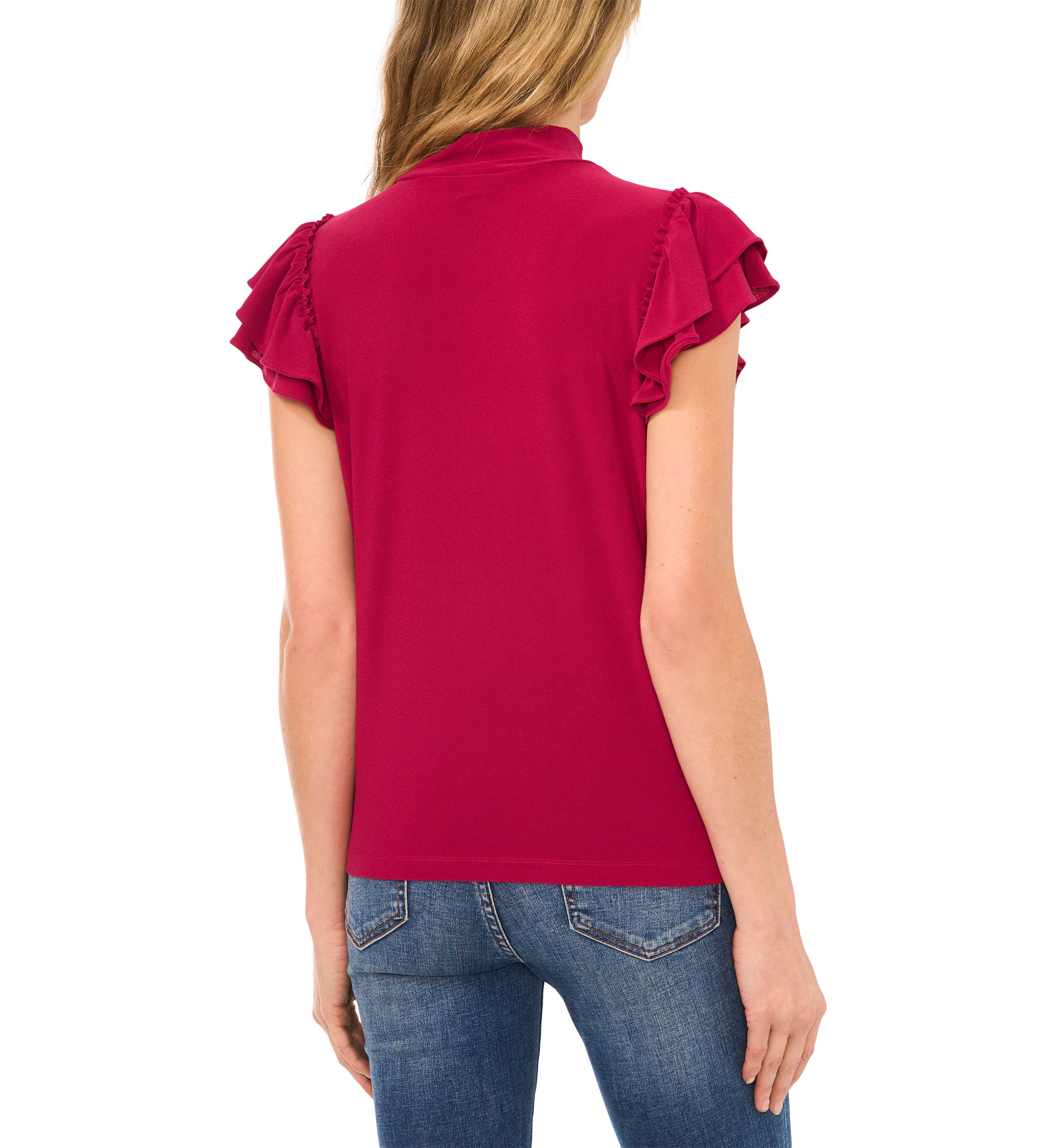 Womens Ruffle Sleeve Mock Neck Knit Top 