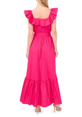 Women's Ruffle Square Neck Cotton Midi Dress