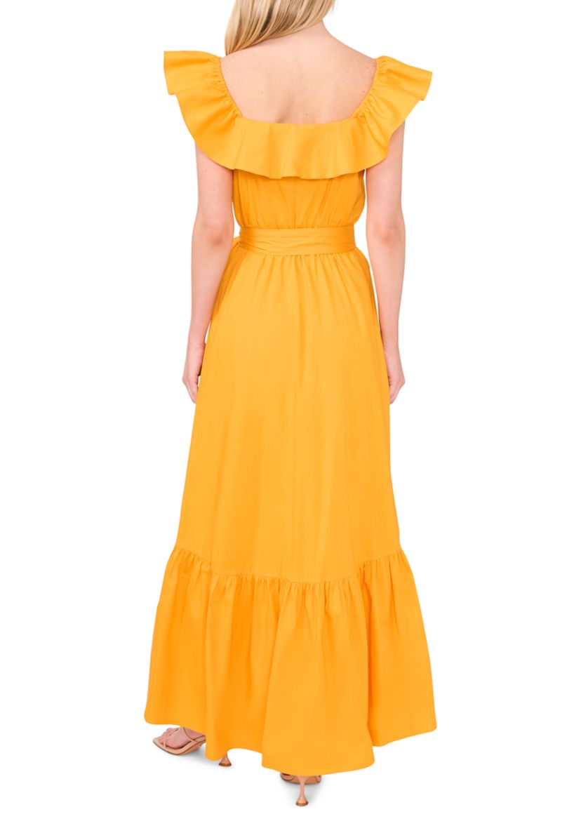 Womens Ruffle Square Neck Cotton Midi Dress