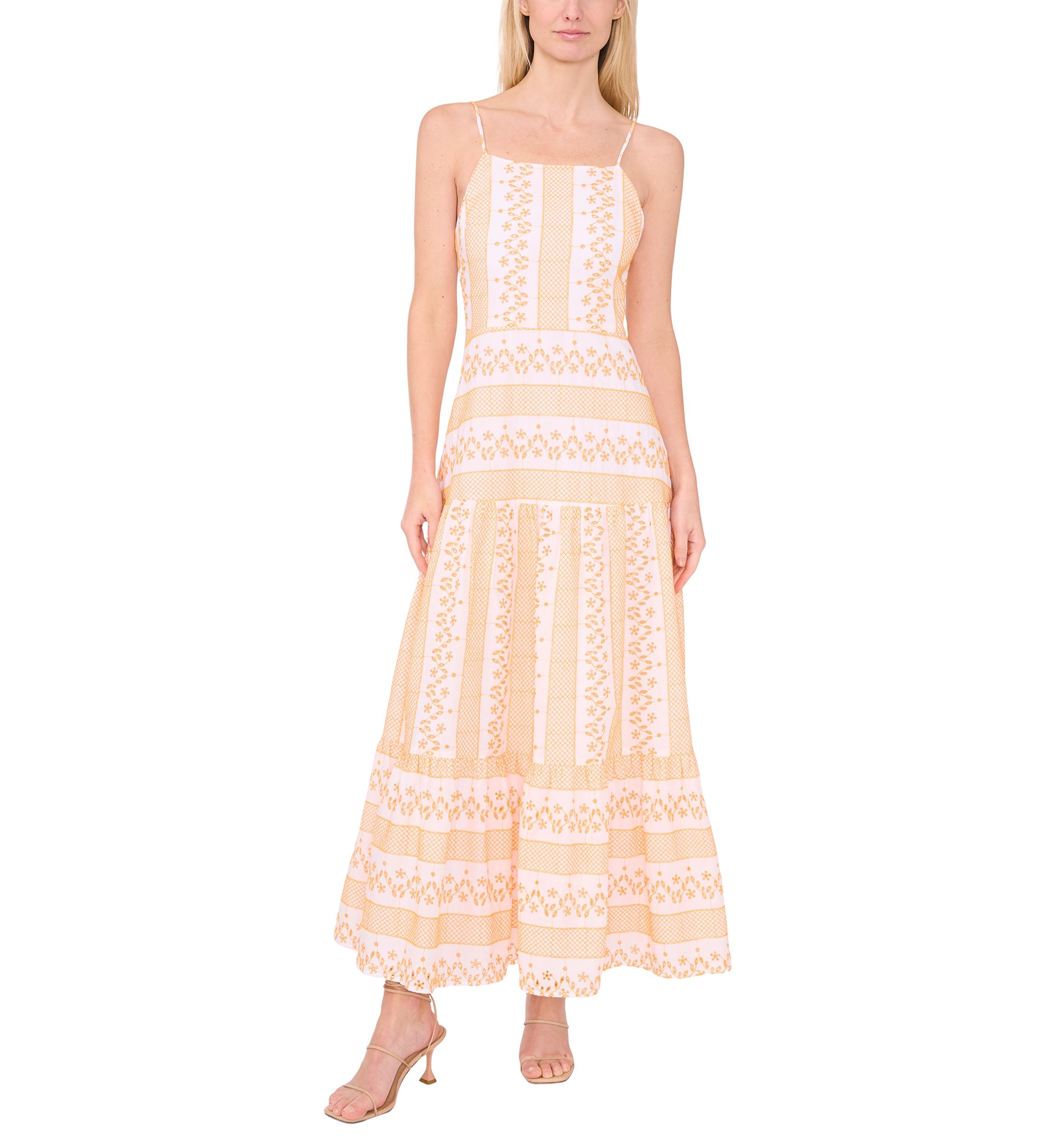 Womens Smock Waist Embroidered Eyelet Dress