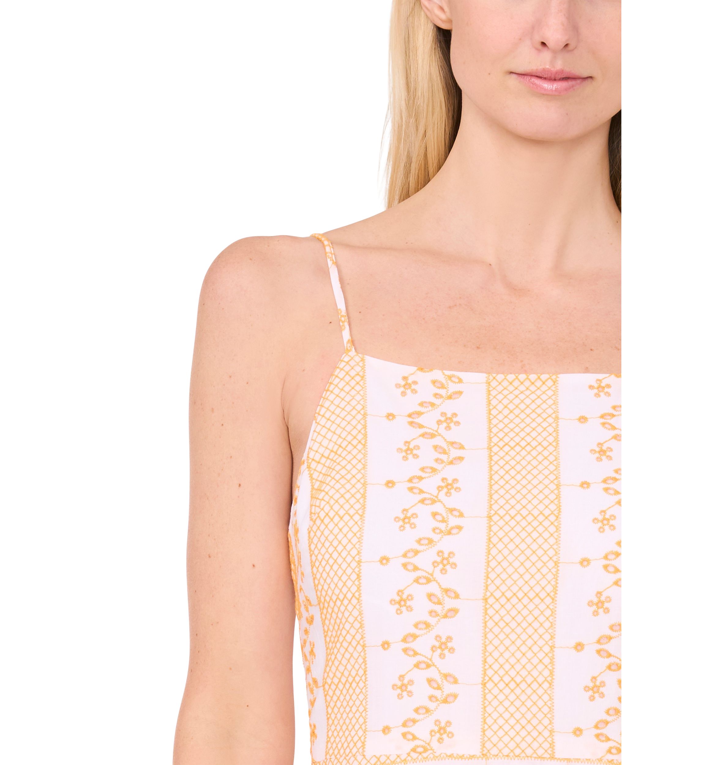 Womens Smock Waist Embroidered Eyelet Dress