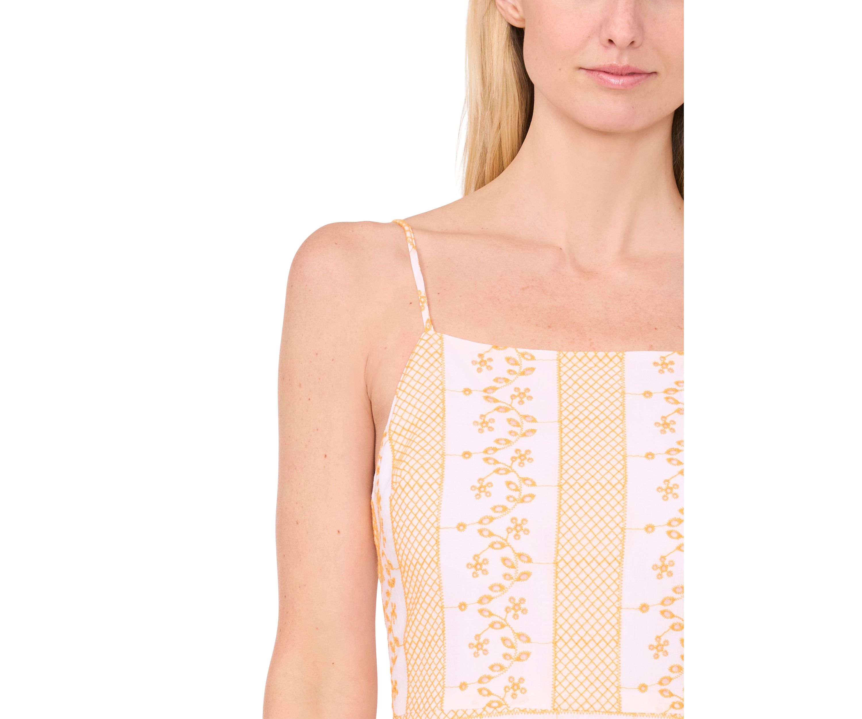 Womens Smock Waist Embroidered Eyelet Dress