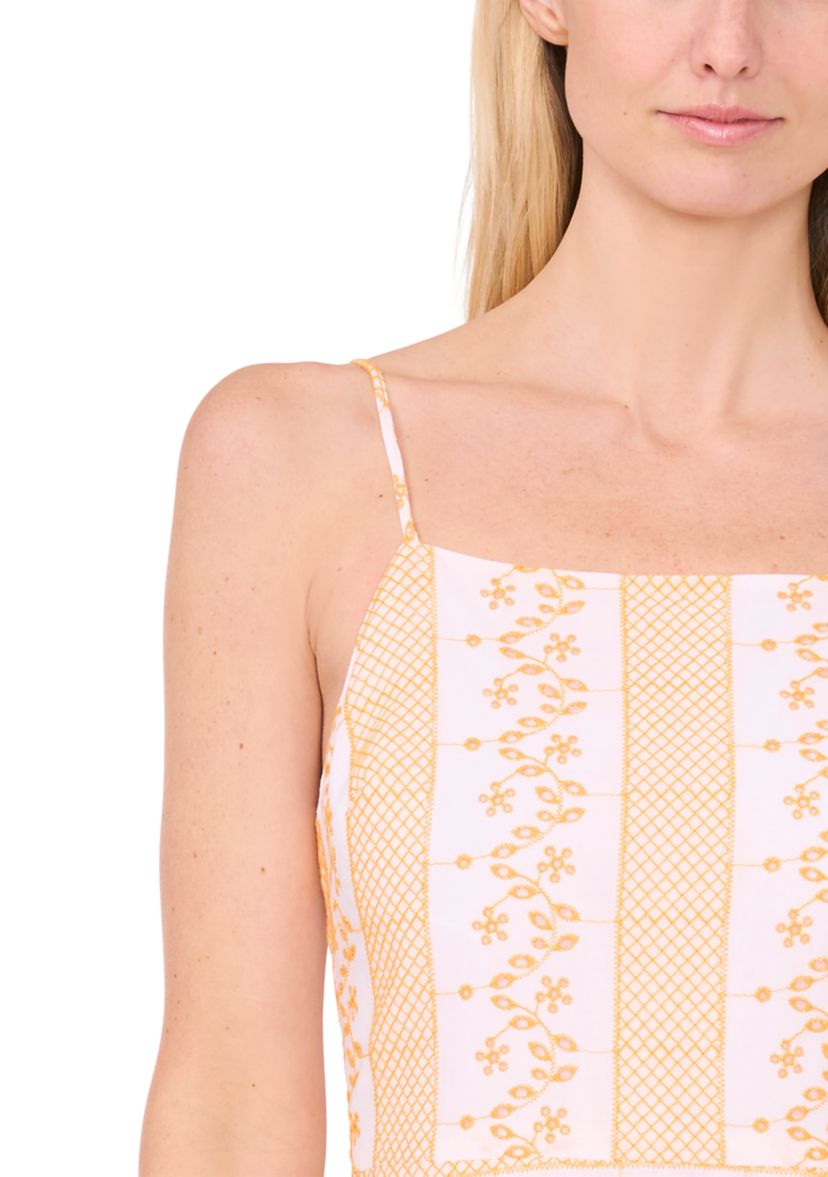 Womens Smock Waist Embroidered Eyelet Dress