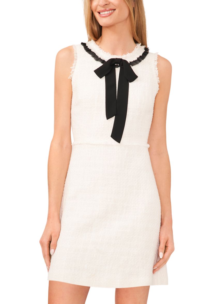 Womens Tweed Bow Shift Dress