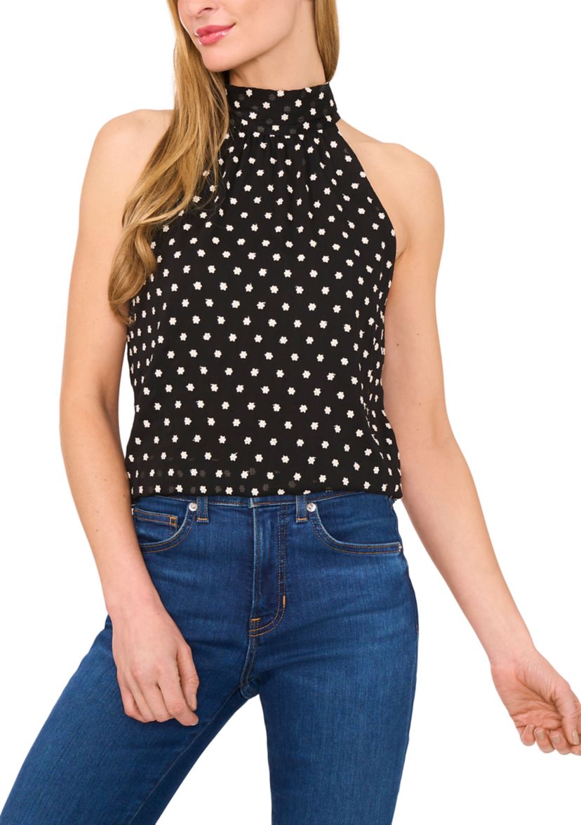 Womens Sleeveless Embroidered Floral Halter Blouse
