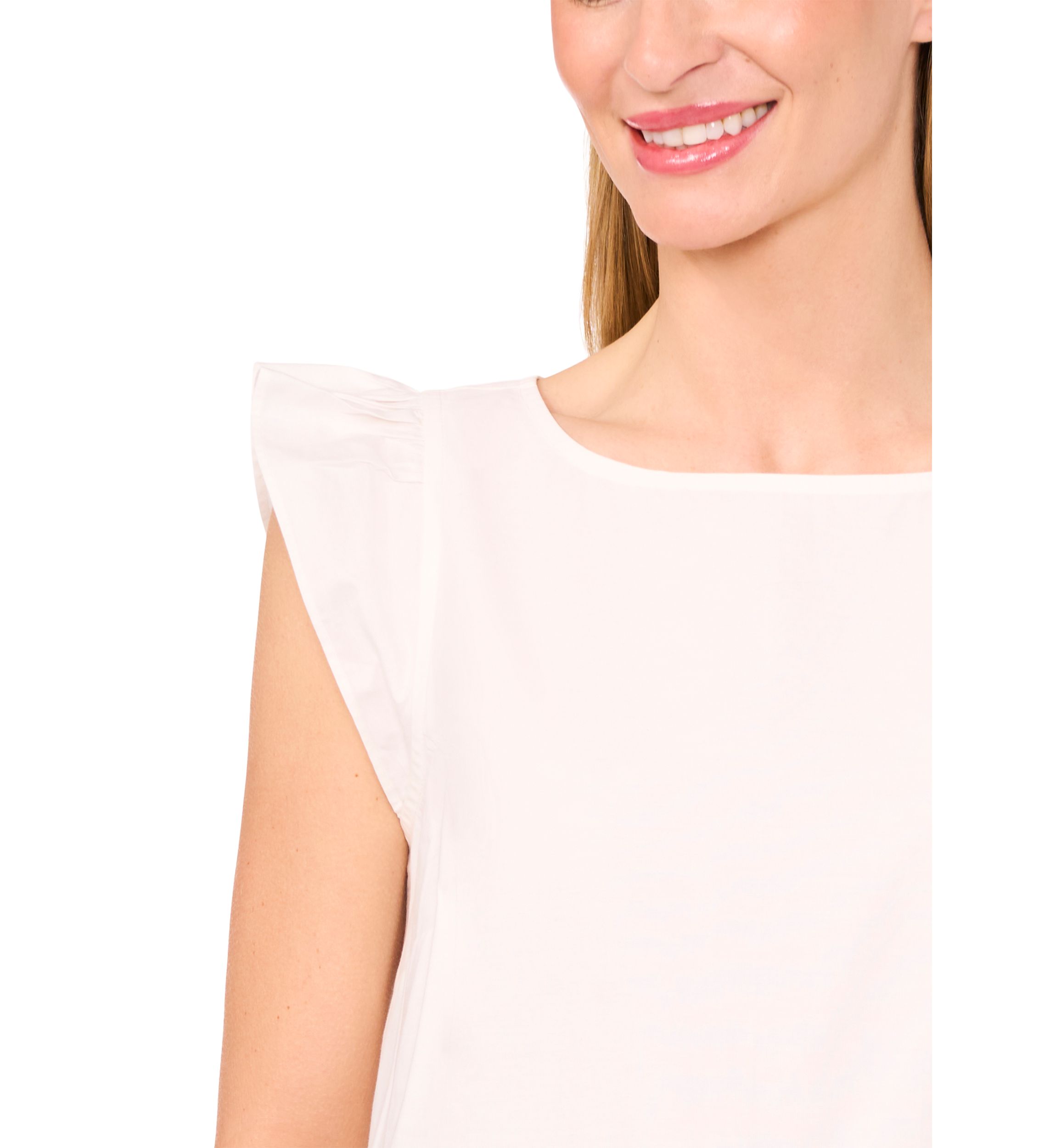 Womens Flutter Sleeve Embroidered Hem Top