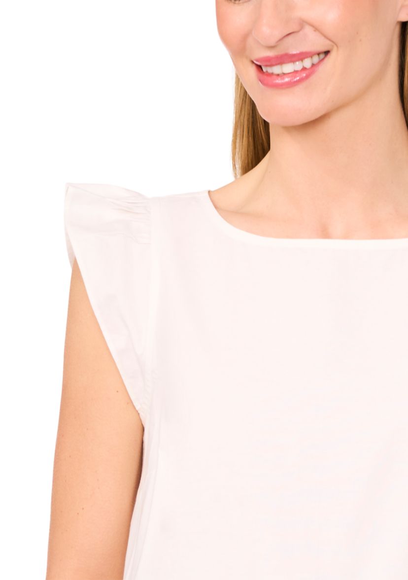 Womens Flutter Sleeve Embroidered Hem Top