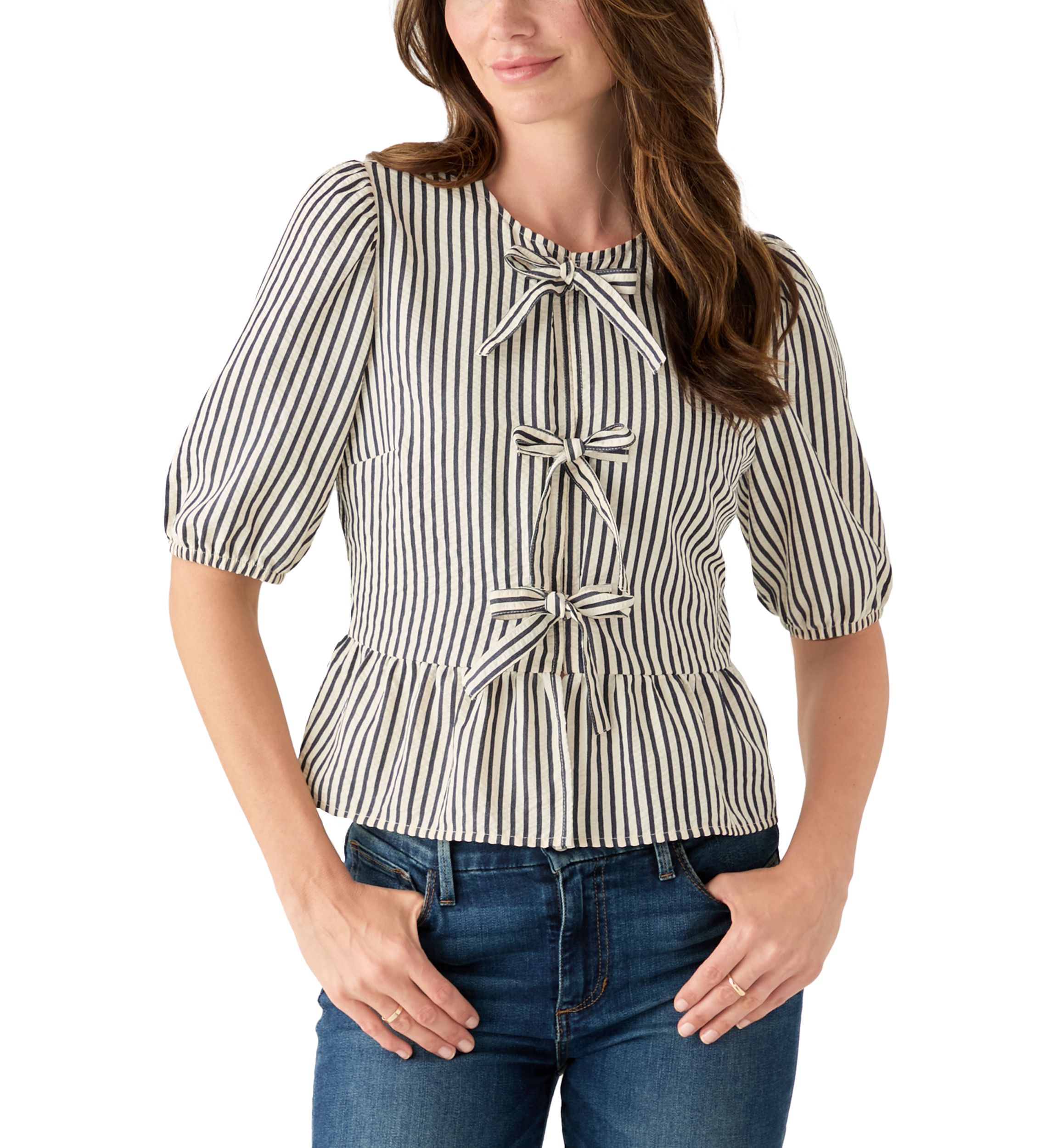 Womens Bow Front Peplum Hem Top