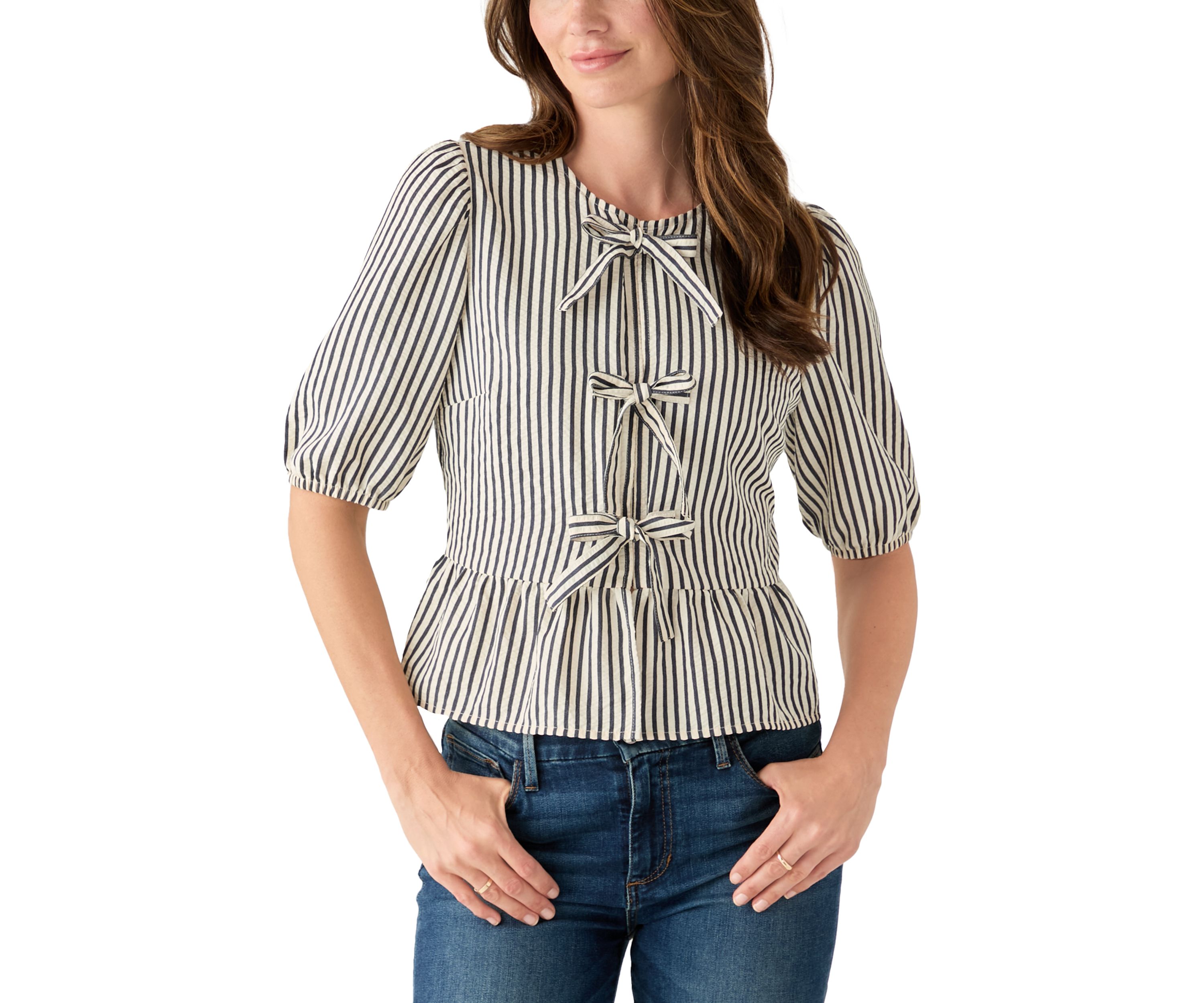 Womens Bow Front Peplum Hem Top