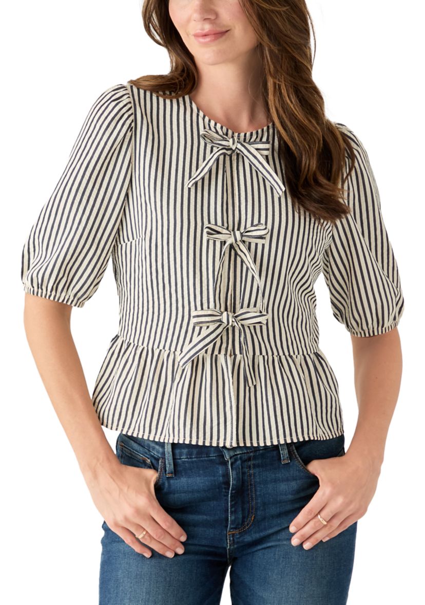Womens Bow Front Peplum Hem Top