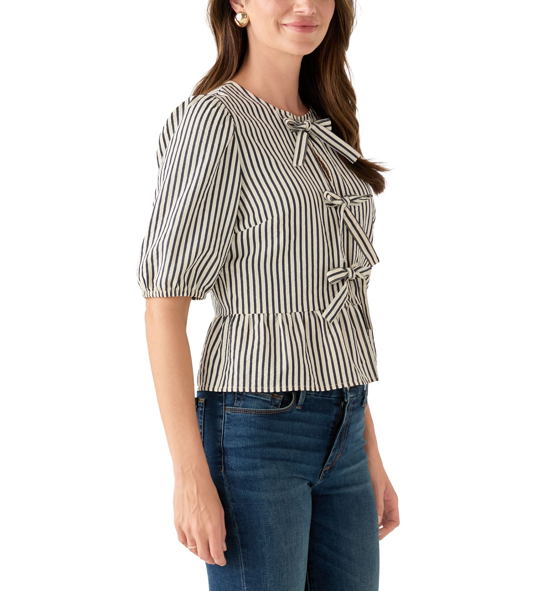 Womens Bow Front Peplum Hem Top