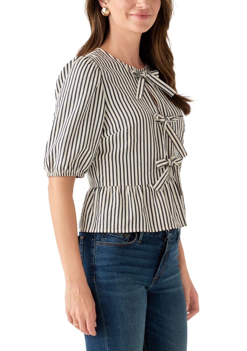 Womens Bow Front Peplum Hem Top