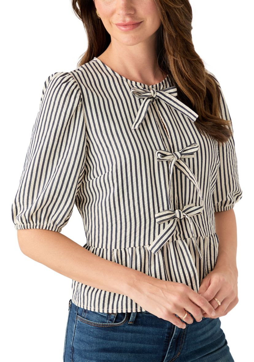 Womens Bow Front Peplum Hem Top