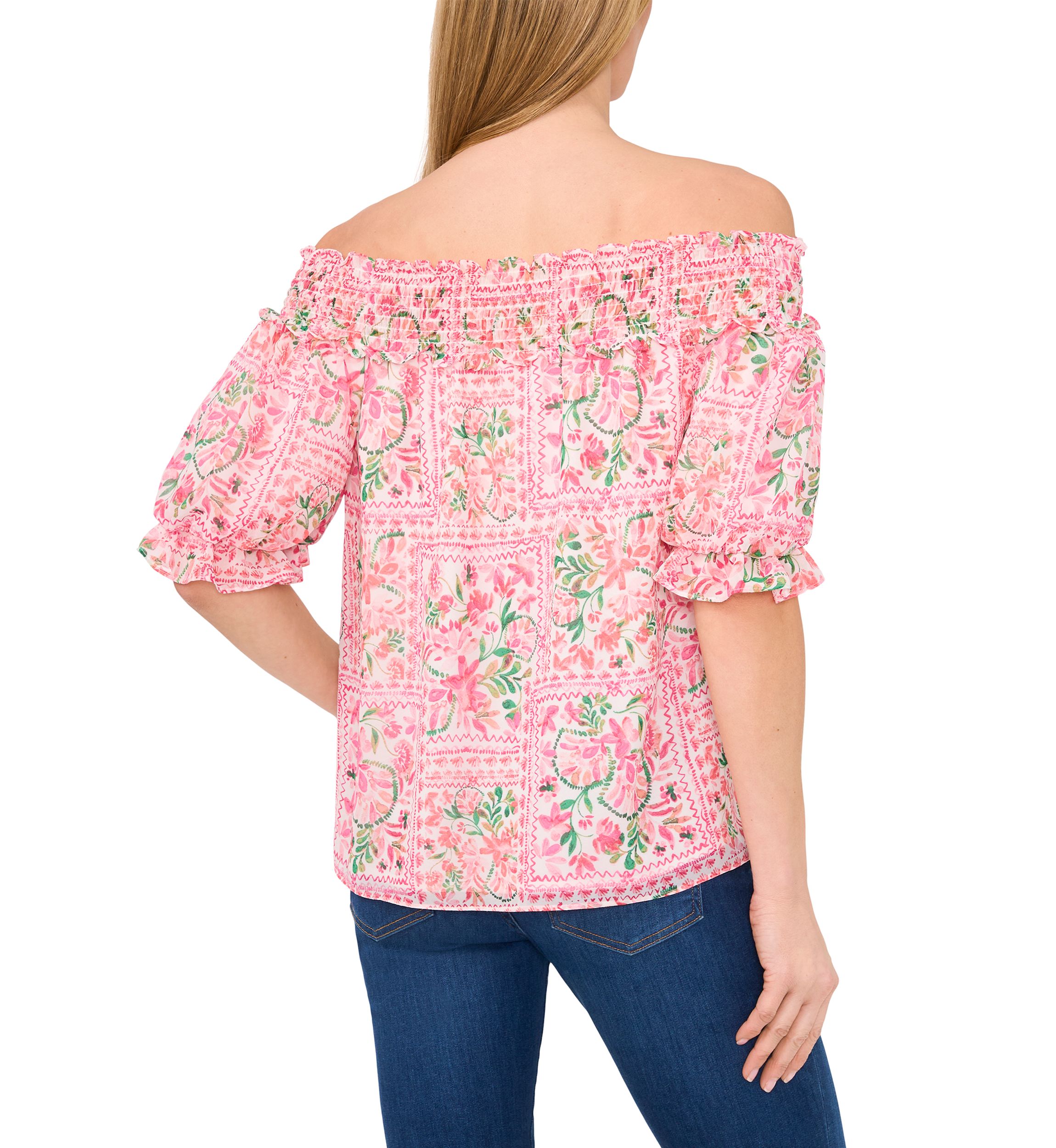 Womens Floral Printed Off the Shoulder Blouse