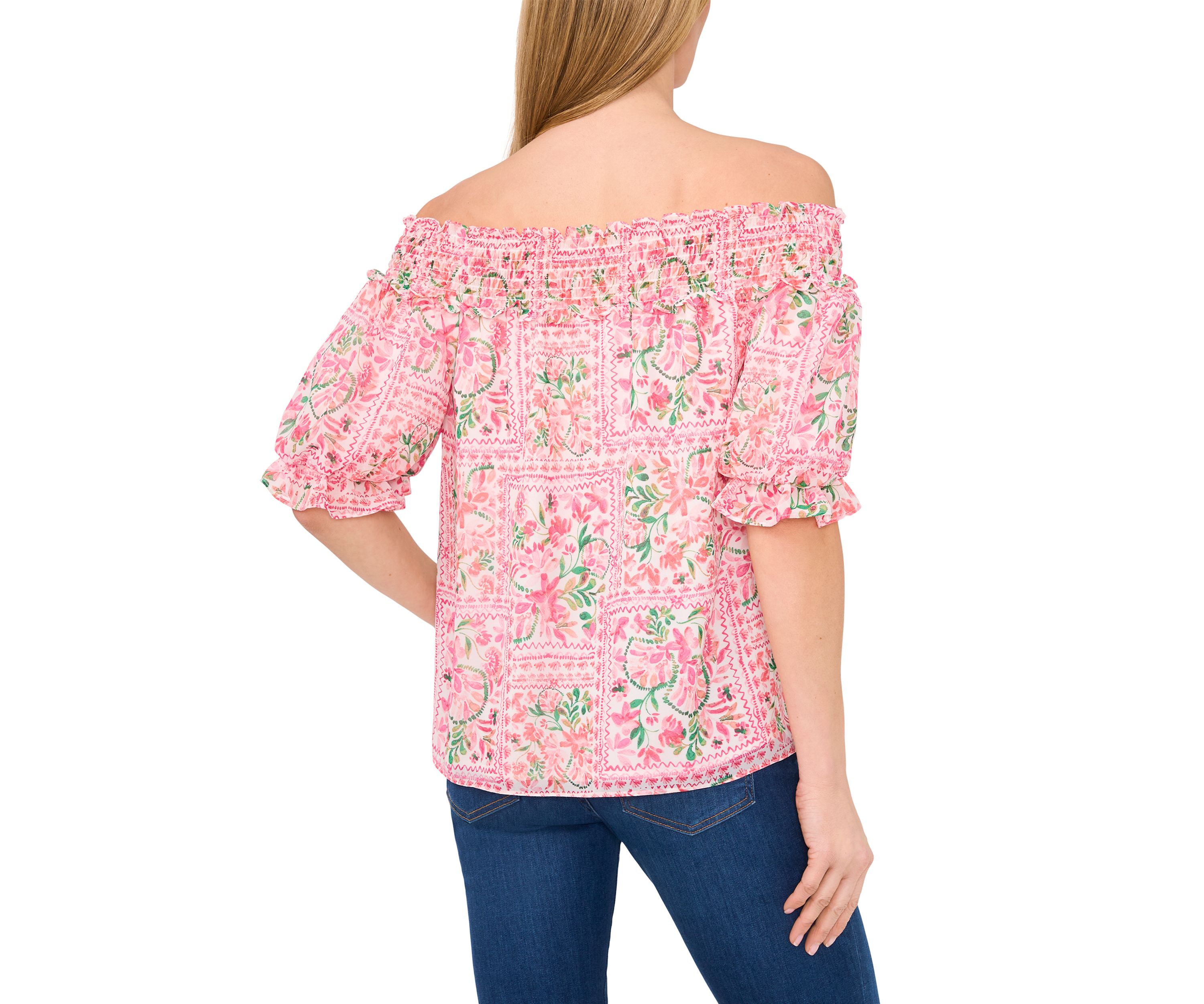 Womens Floral Printed Off the Shoulder Blouse