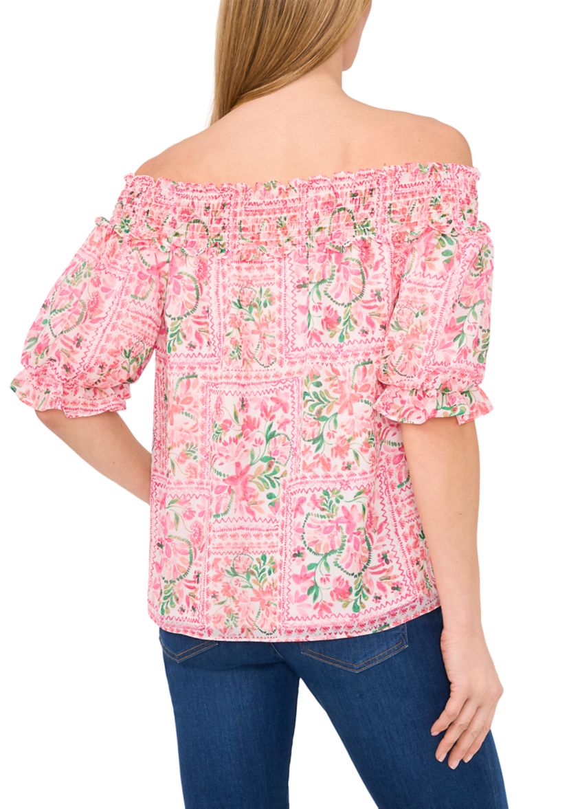 Womens Floral Printed Off the Shoulder Blouse