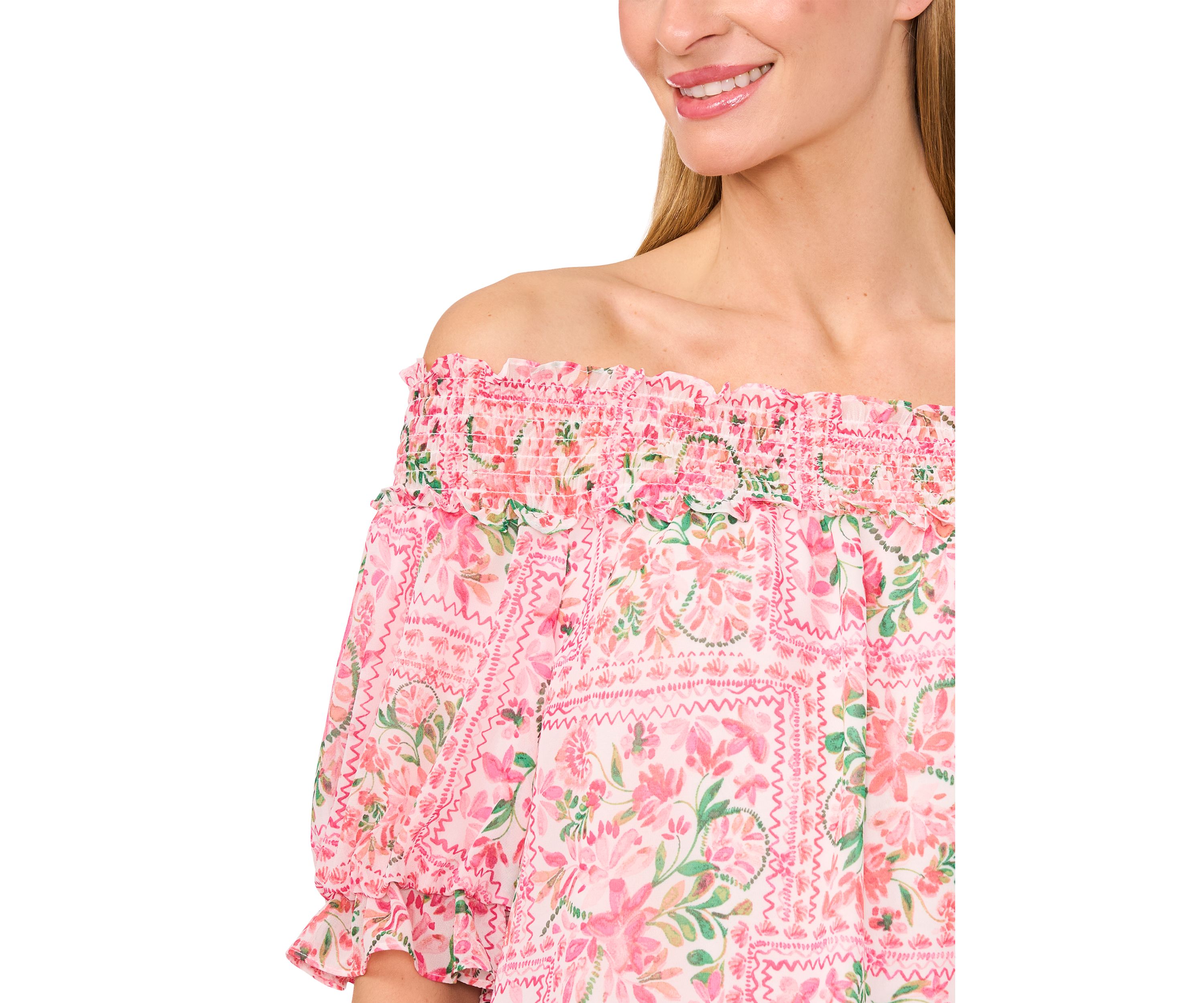 Womens Floral Printed Off the Shoulder Blouse
