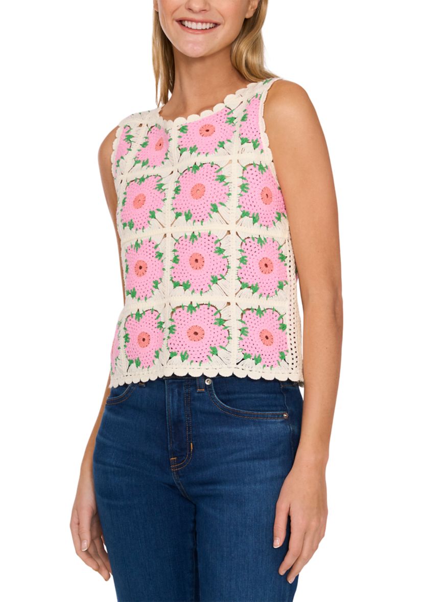 Womens Multicolor Floral Crochet Tank Top