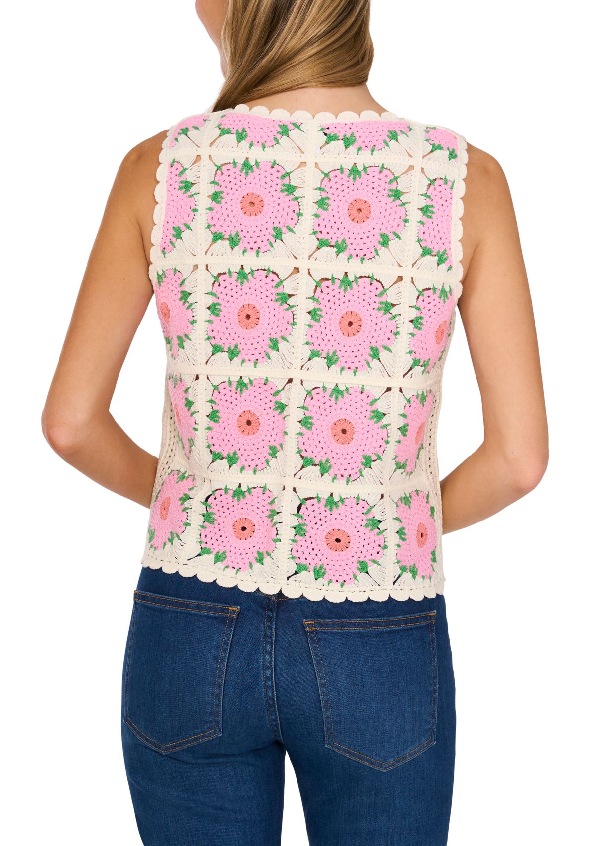 Womens Multicolor Floral Crochet Tank Top