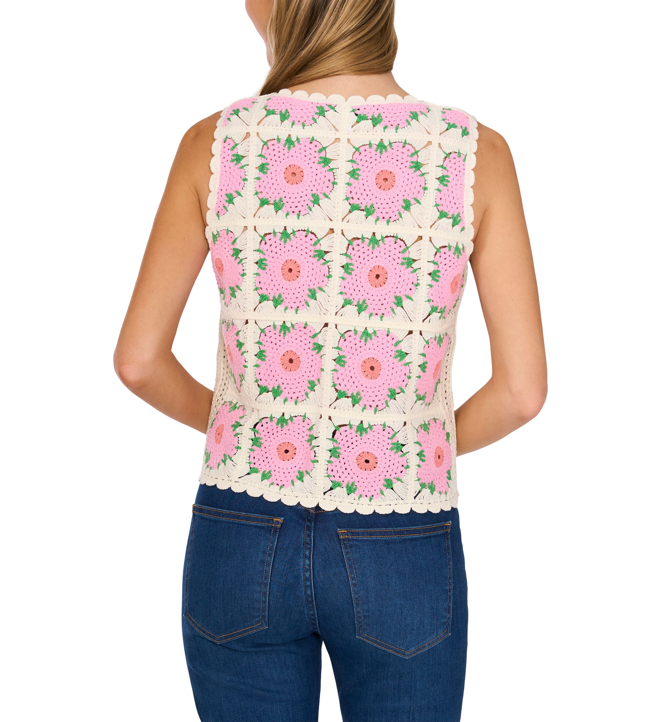 Womens Multicolor Floral Crochet Tank Top