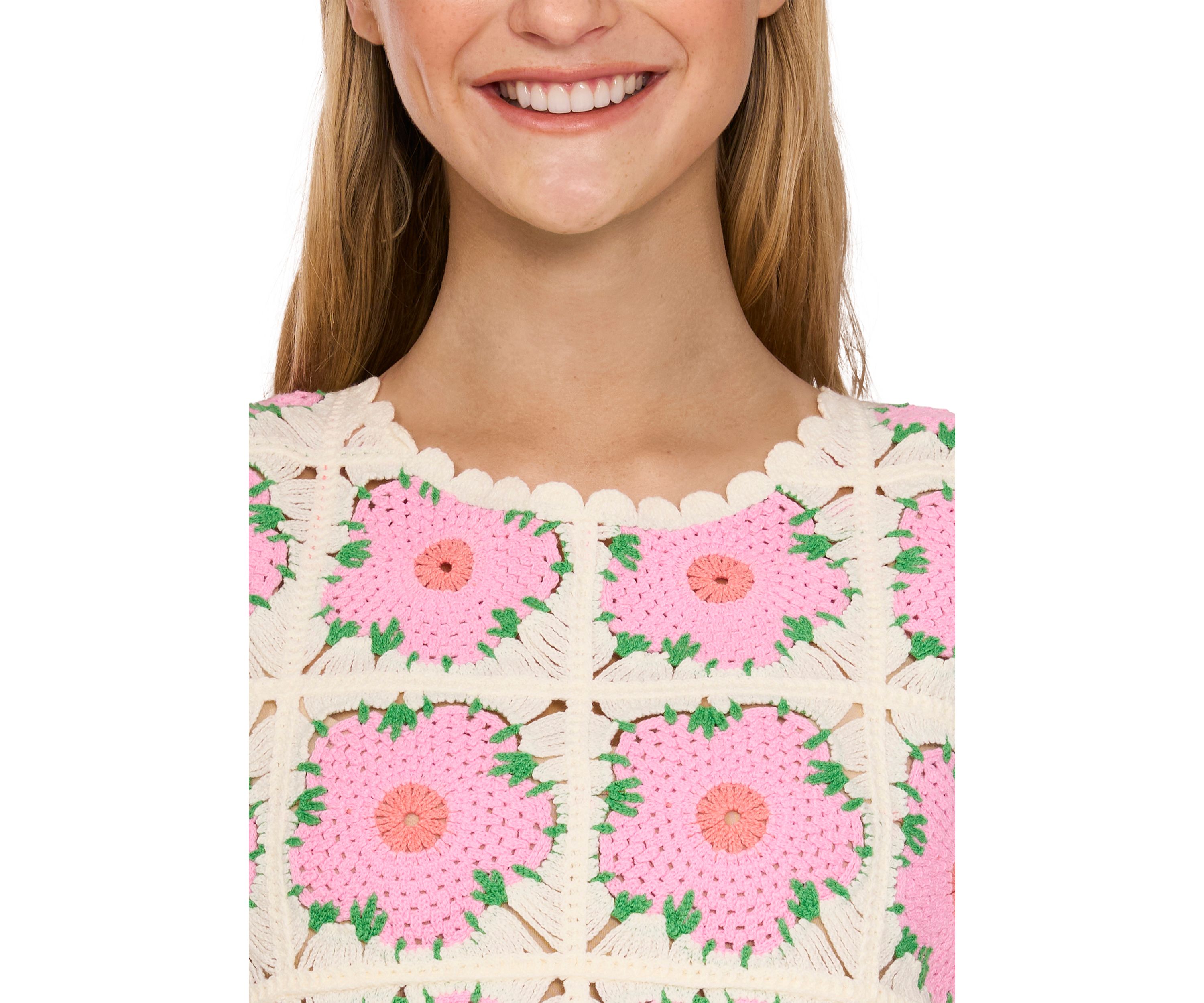 Womens Multicolor Floral Crochet Tank Top