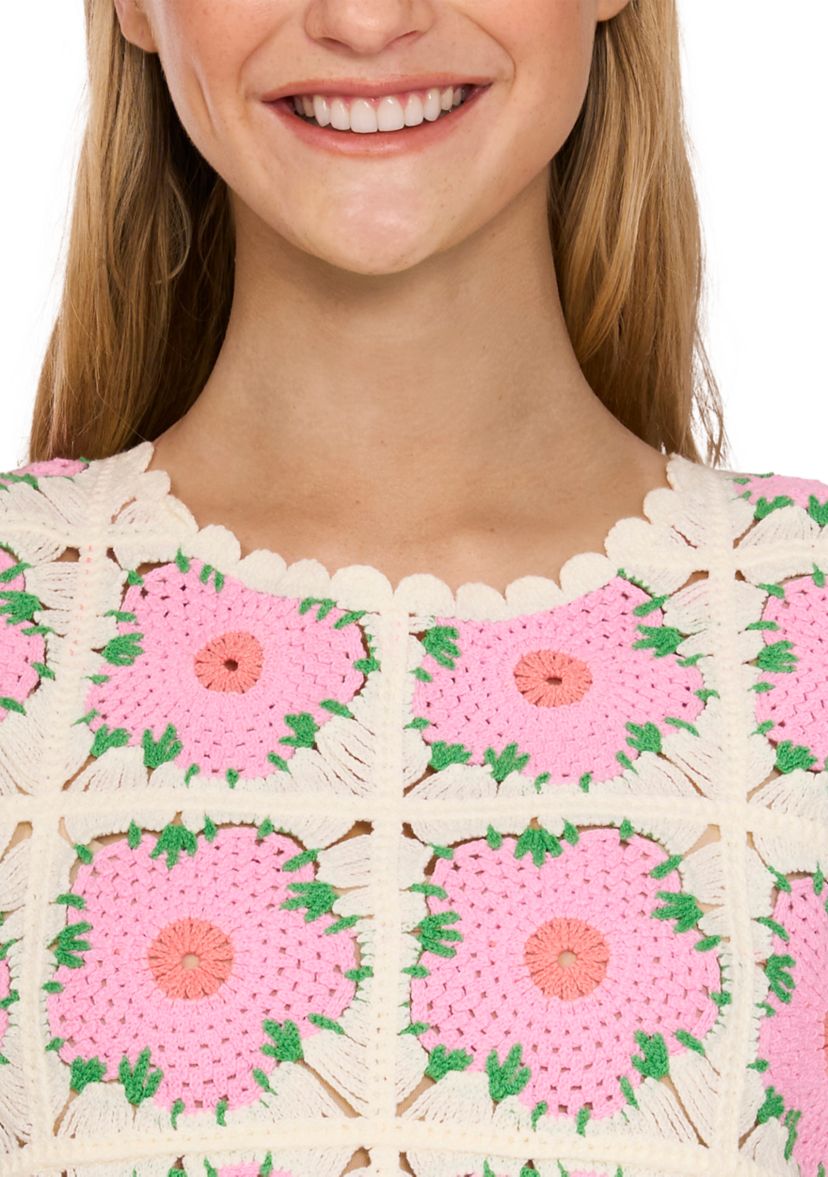 Womens Multicolor Floral Crochet Tank Top