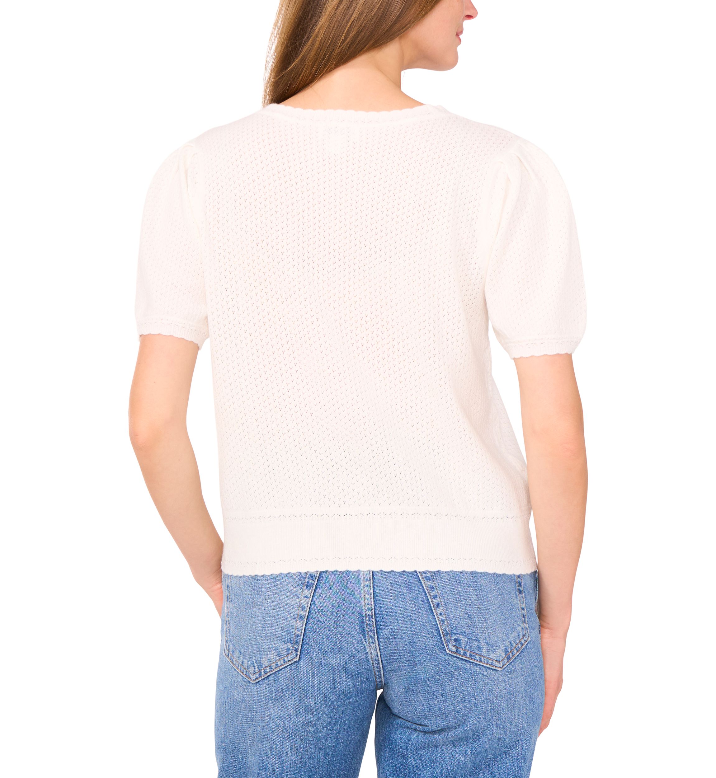 Womens Short Puff Sleeve V-Neck Button Front Cardigan