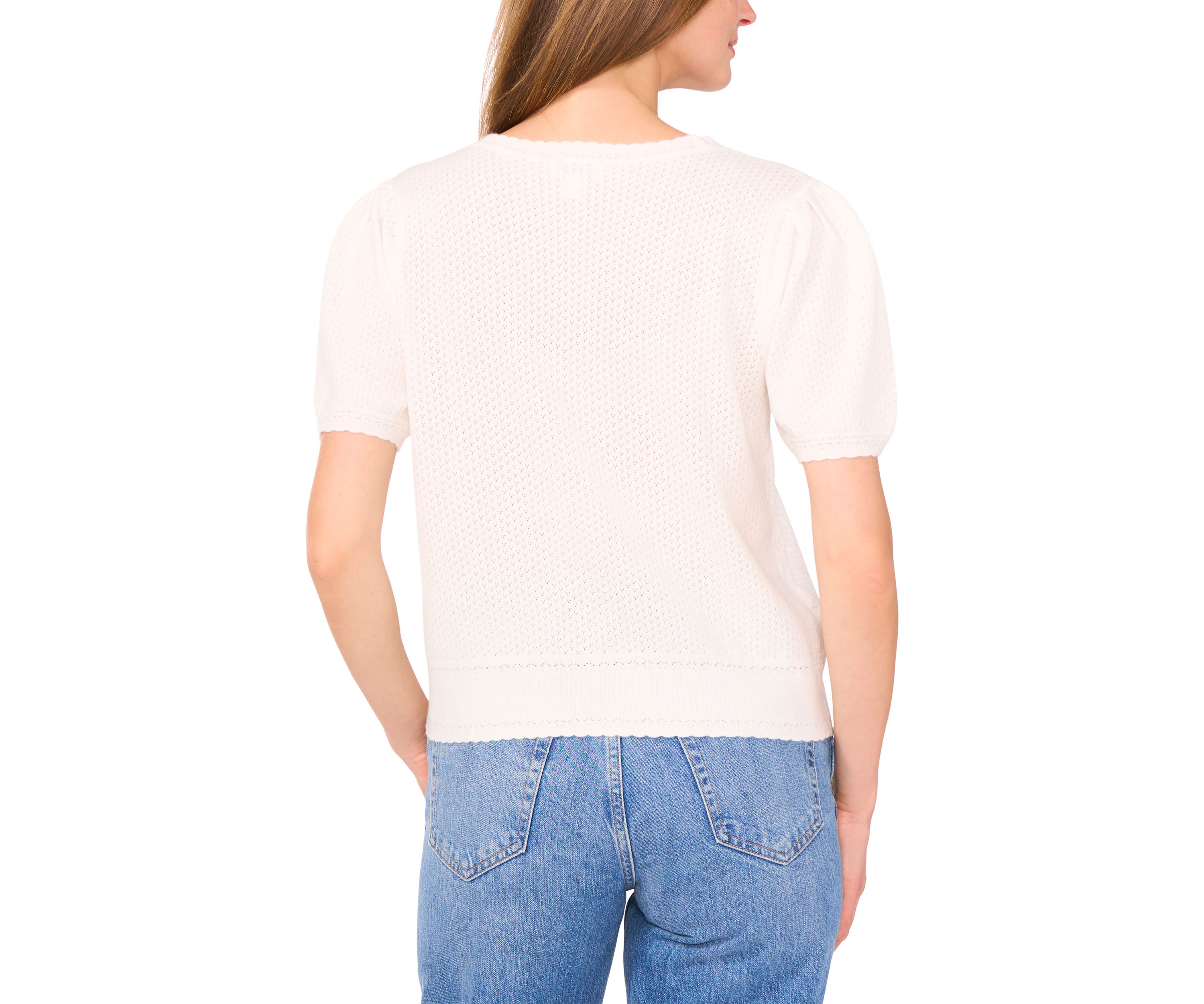 Womens Short Puff Sleeve V-Neck Button Front Cardigan
