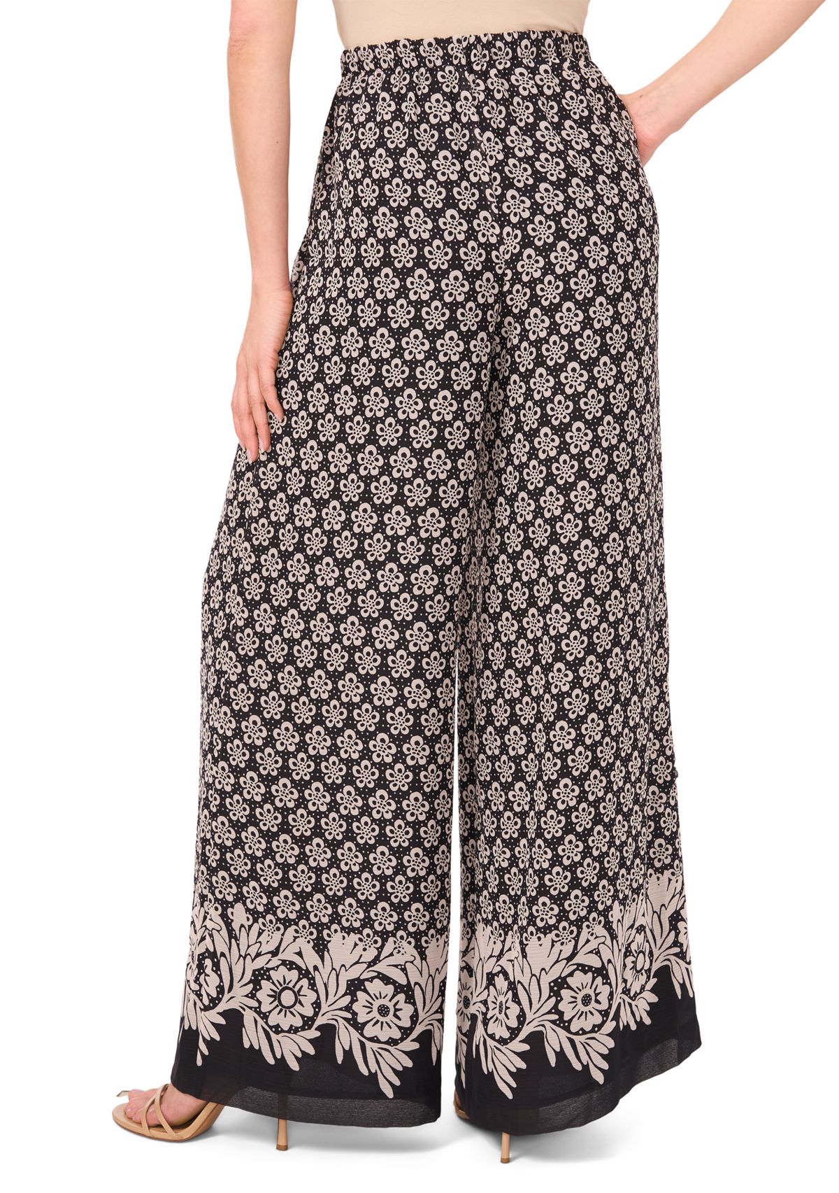 Womens Border Printed Wide Leg Pants