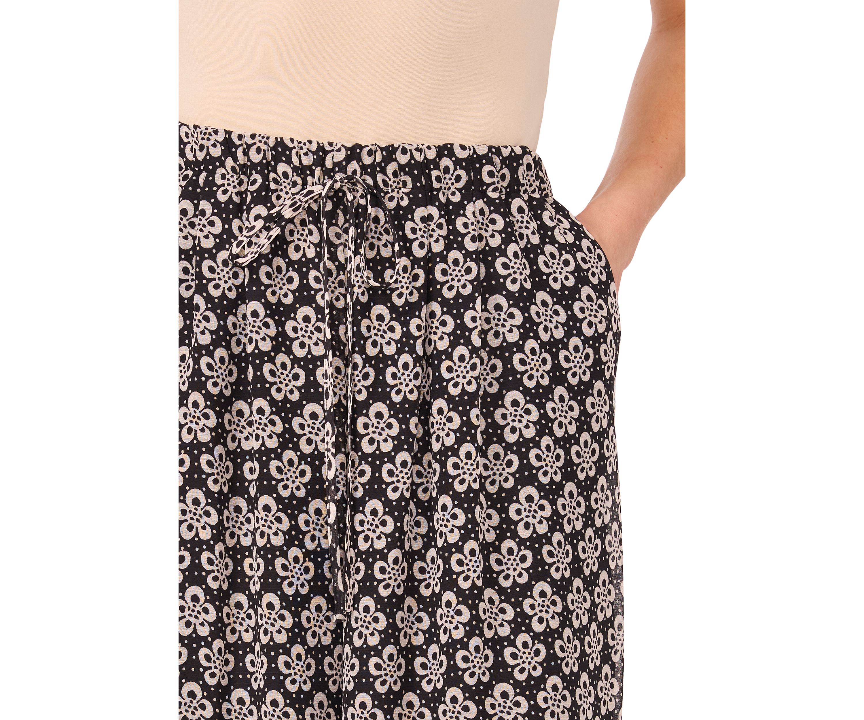 Womens Border Printed Wide Leg Pants