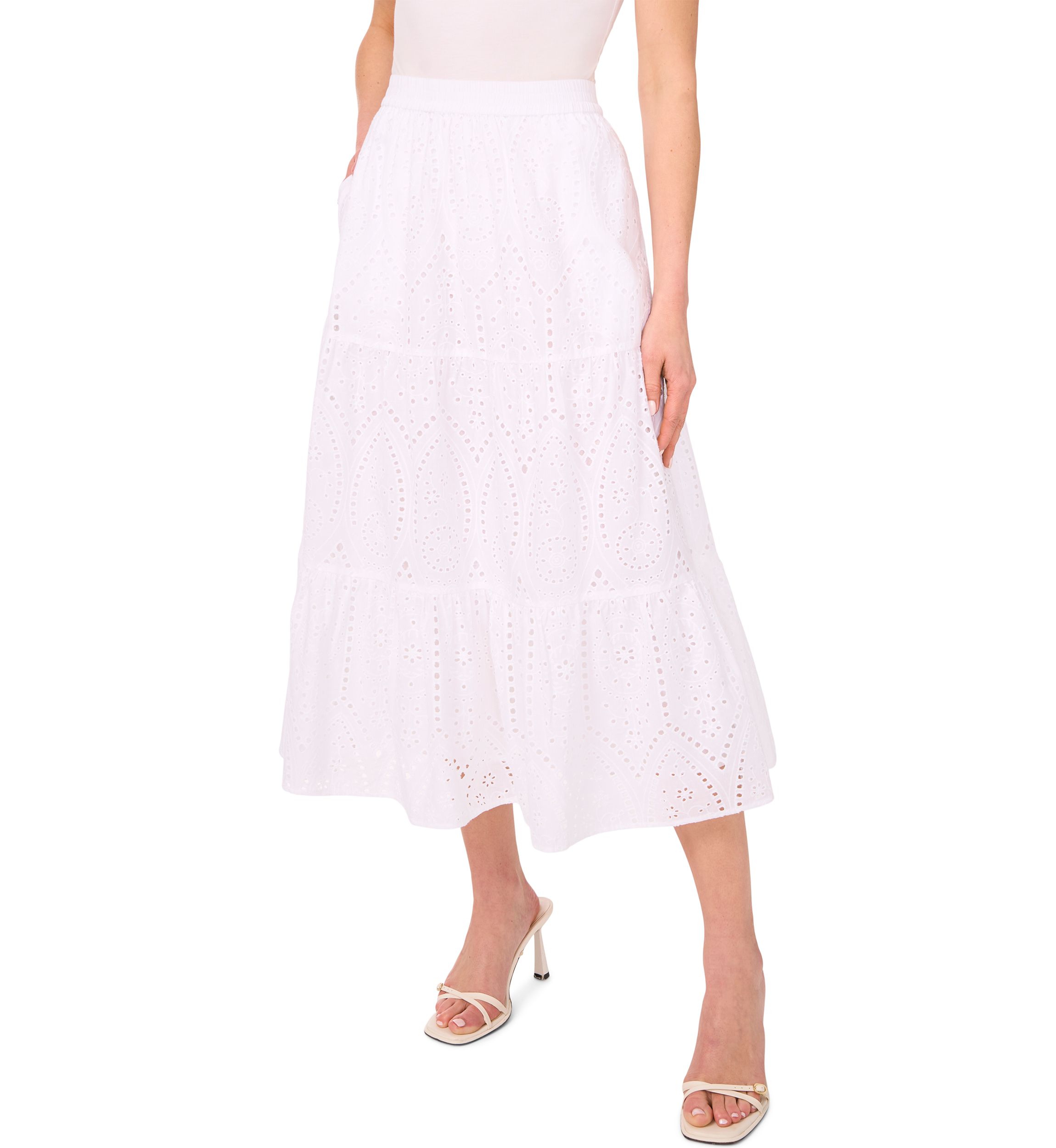 Womens Tiered Eyelet Skirt