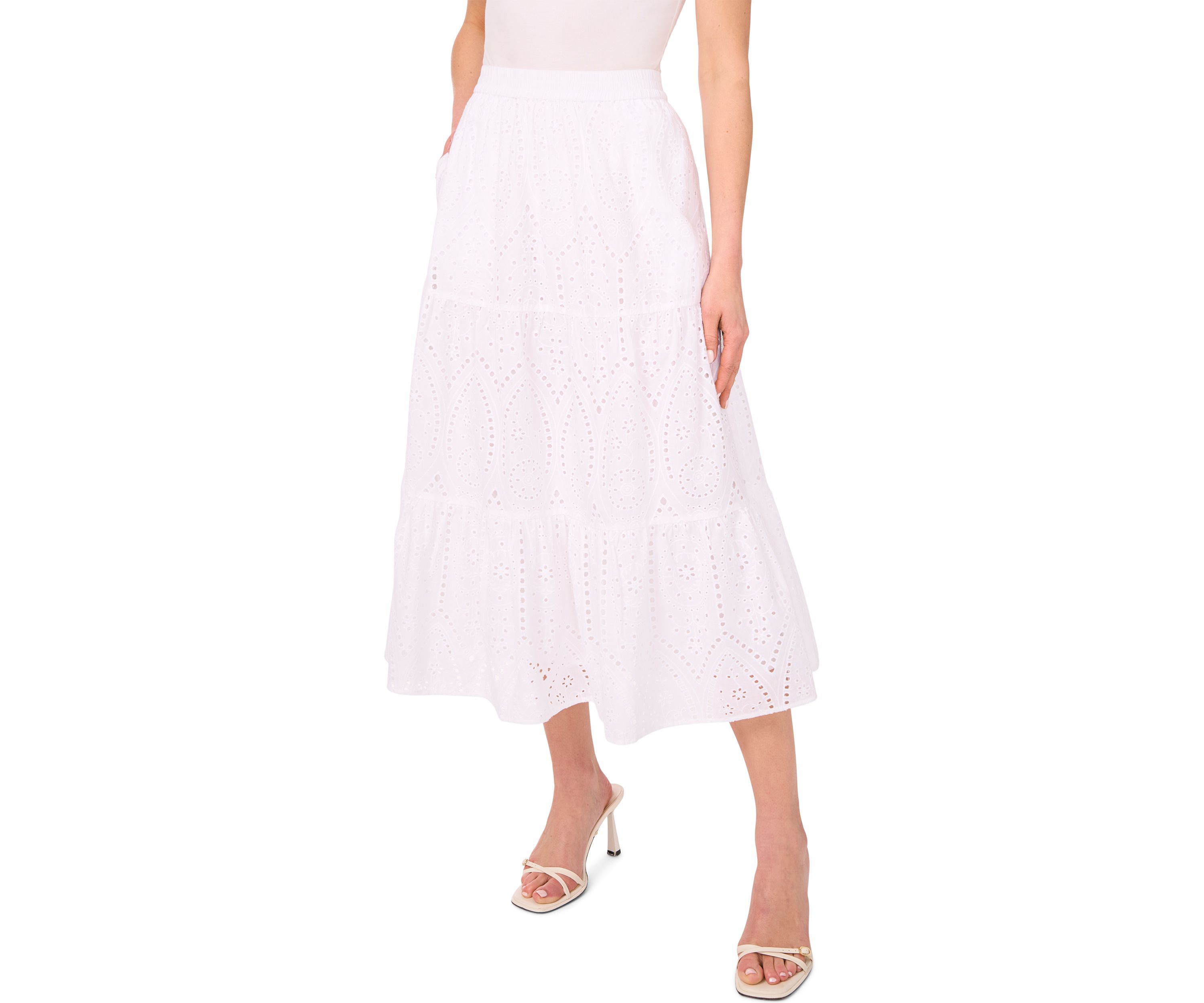 Womens Tiered Eyelet Skirt