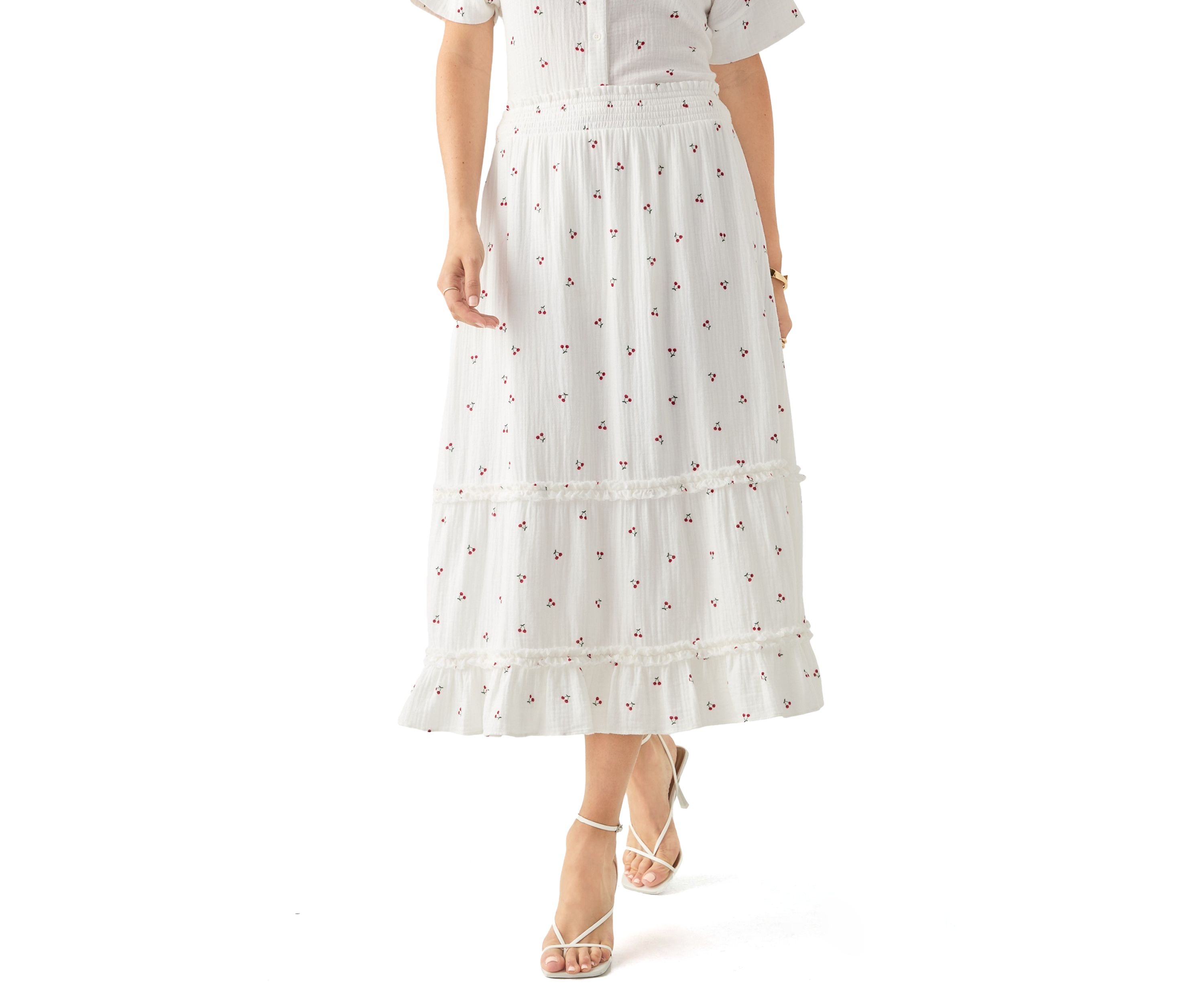 Womens Tiered Cherry Printed Gauze Skirt