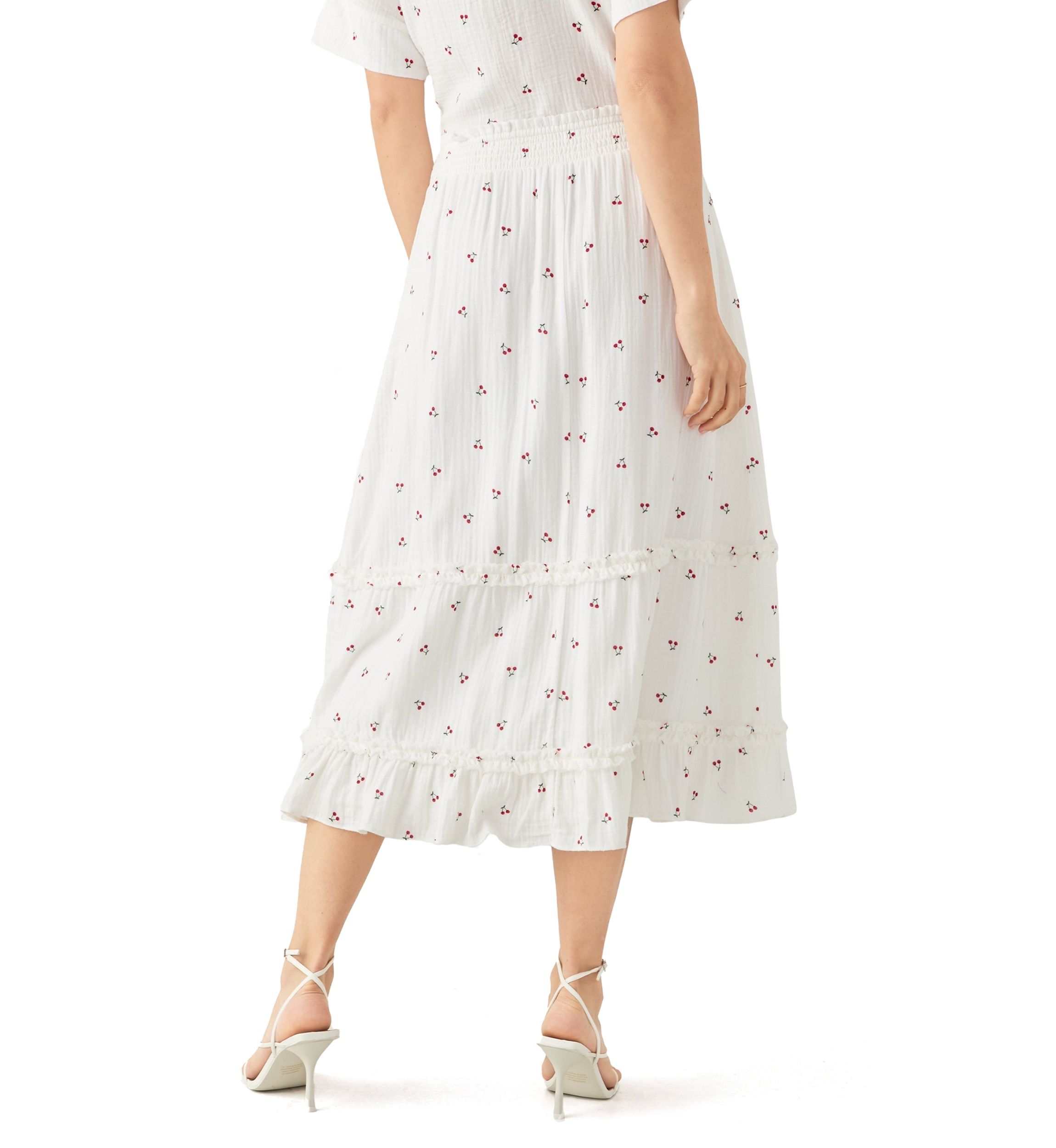 Womens Tiered Cherry Printed Gauze Skirt