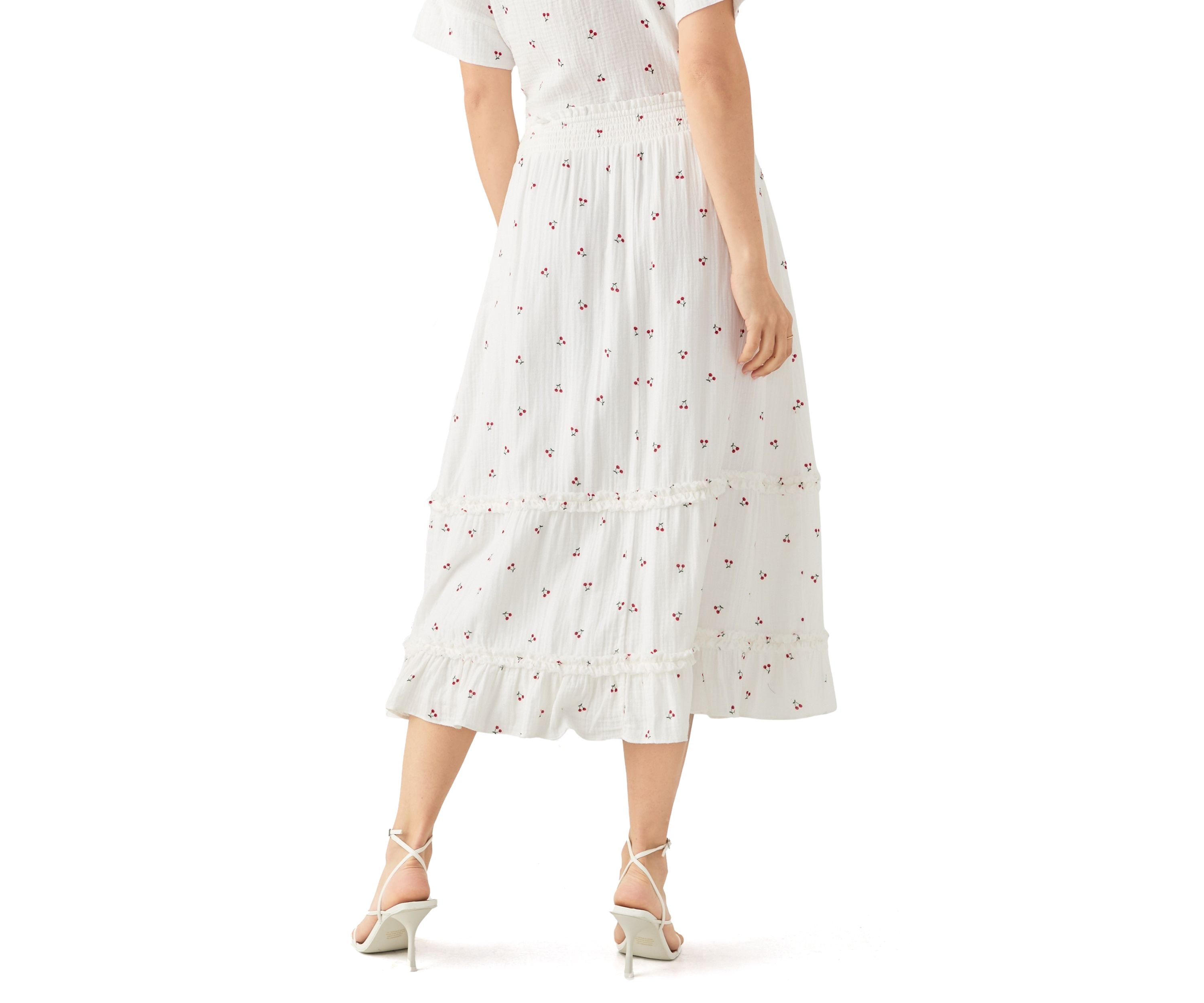 Womens Tiered Cherry Printed Gauze Skirt