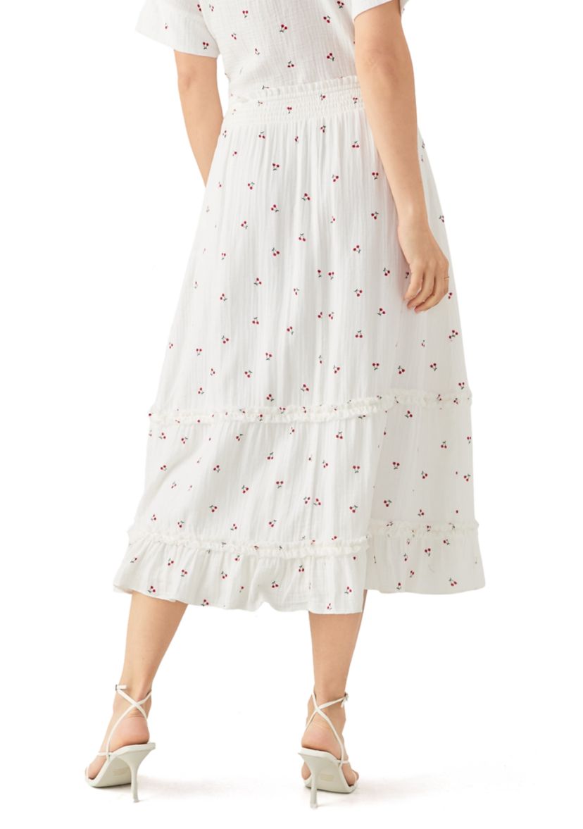 Womens Tiered Cherry Printed Gauze Skirt