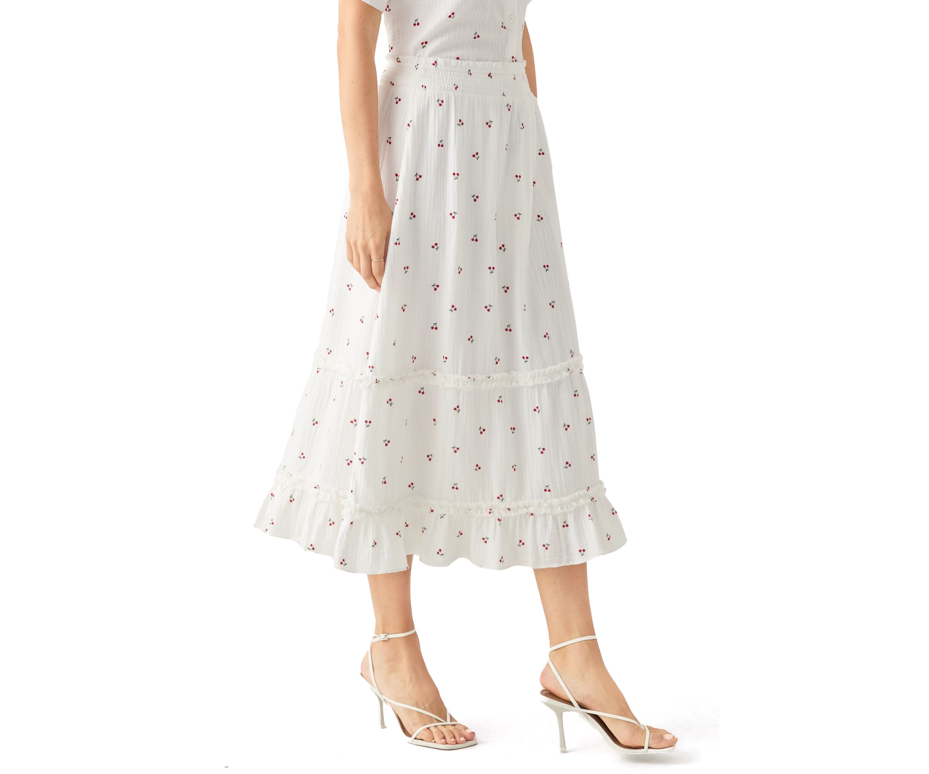 Womens Tiered Cherry Printed Gauze Skirt
