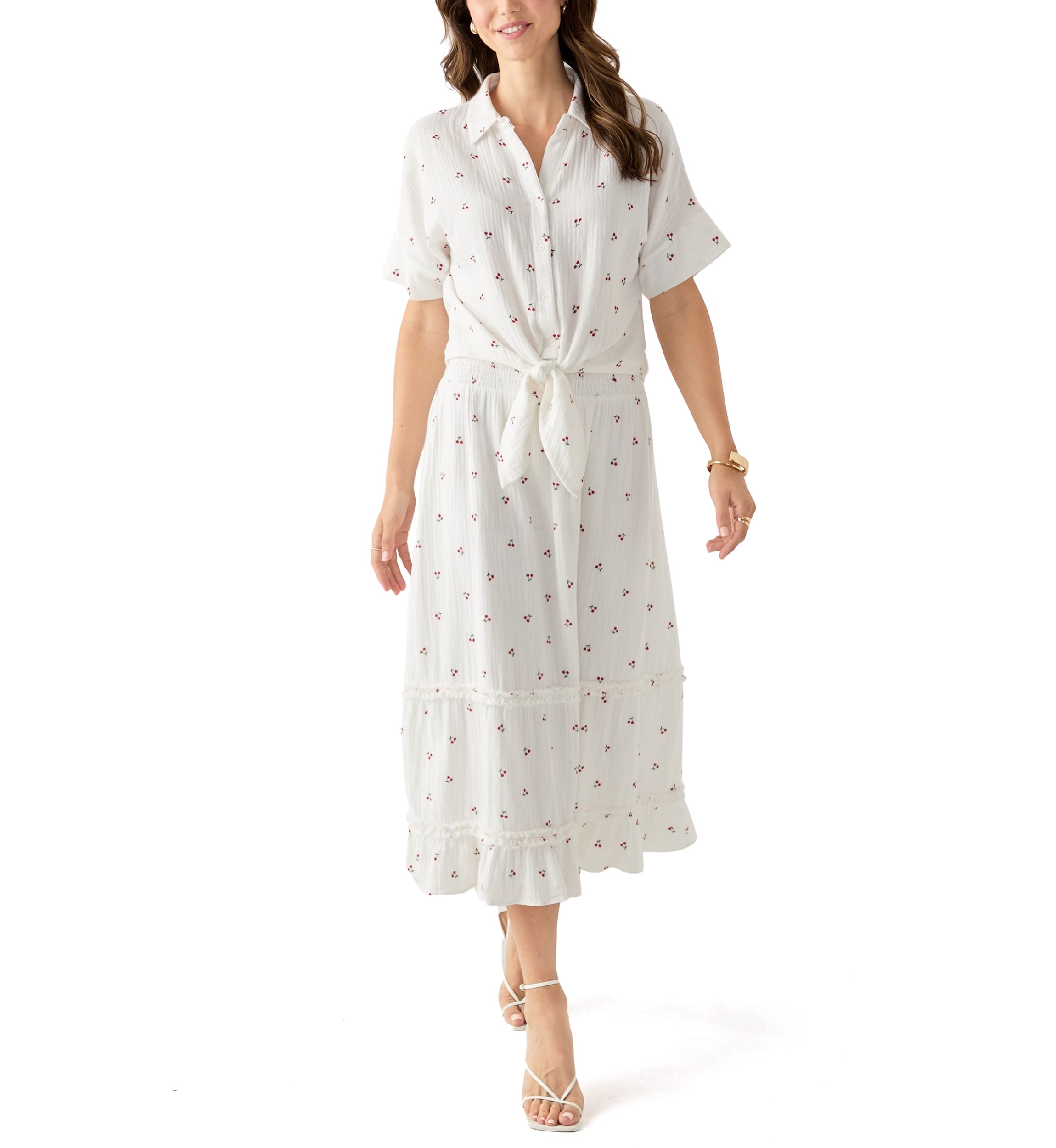 Womens Tiered Cherry Printed Gauze Skirt