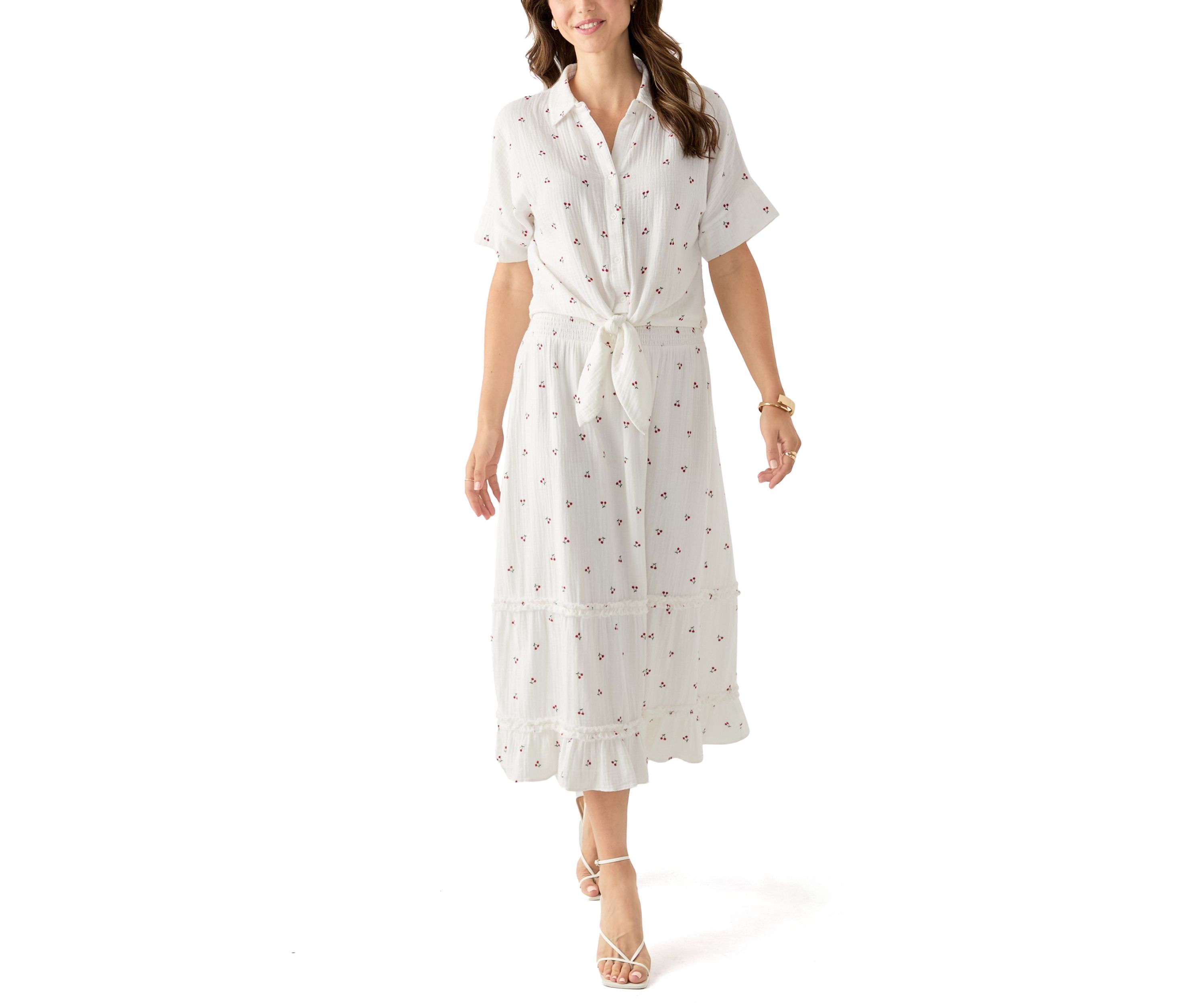 Womens Tiered Cherry Printed Gauze Skirt