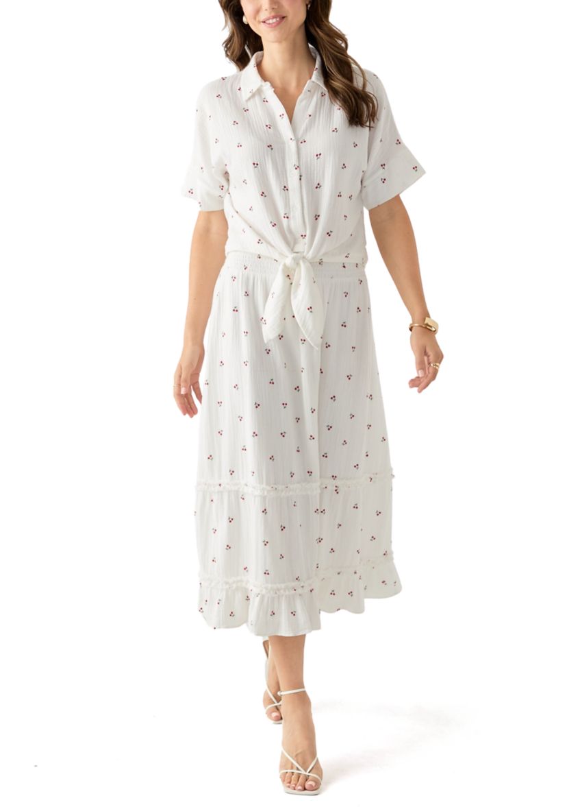 Womens Tiered Cherry Printed Gauze Skirt
